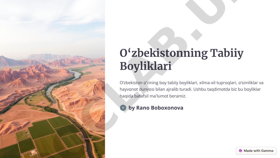 O'zbekistonning tabiiy boyliklari: tuproqlar, o'simliklar va hayvonot dunyosi
