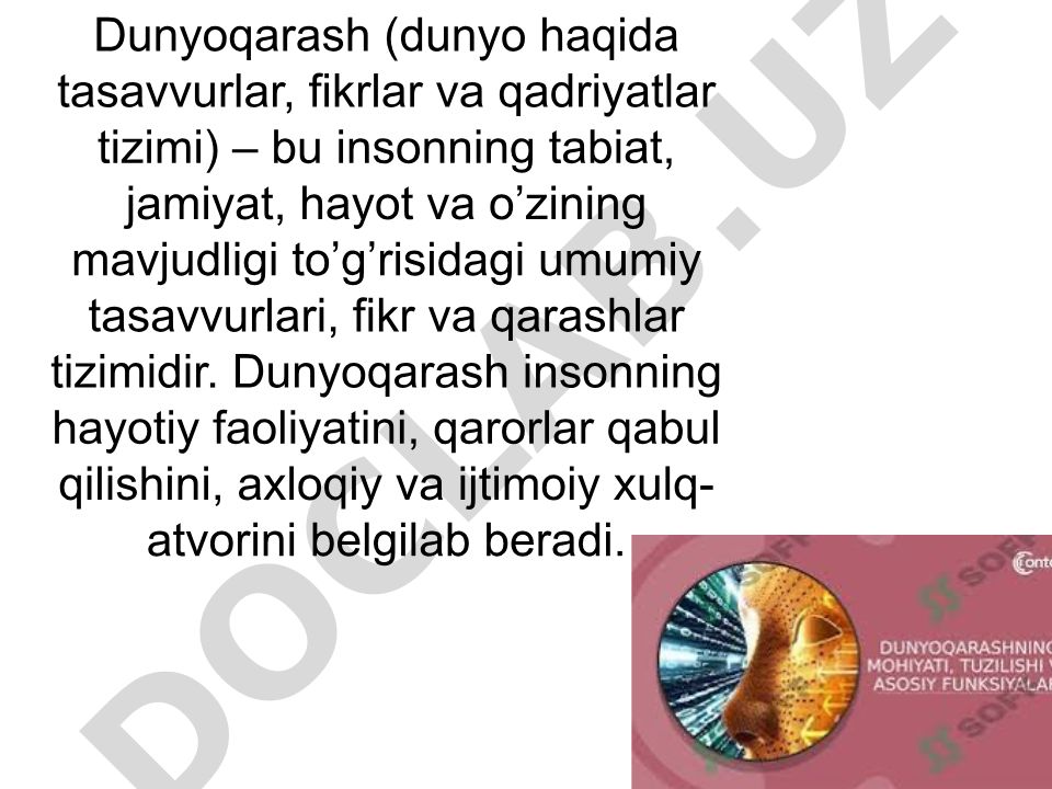 Dunyoqarashning mohiyati va qadriyatlar tizimi