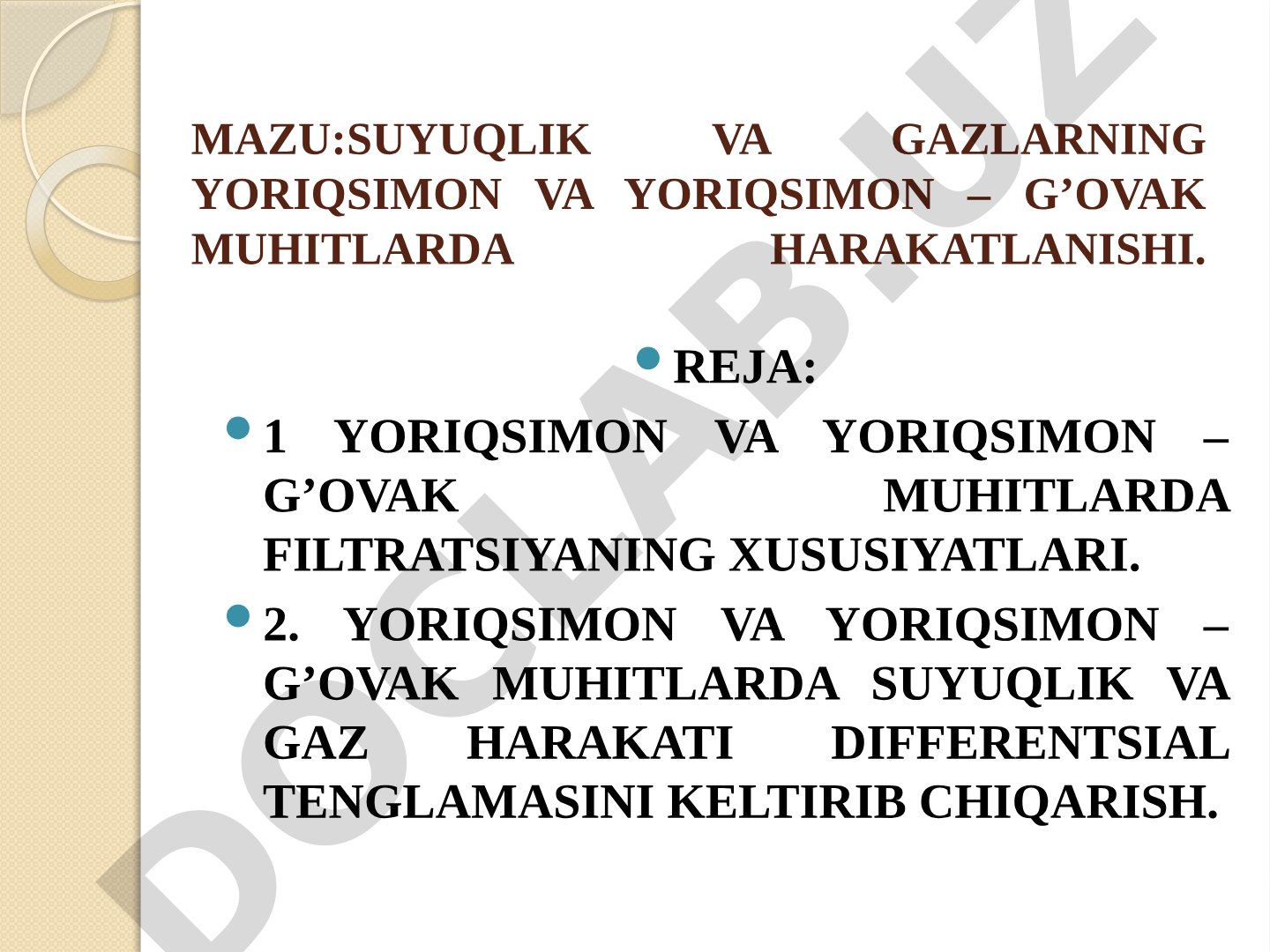 Suyuqlik va gazlarning yoriqsimon va yoriqsimon – g'ovak muhitlarda harakatlanishi