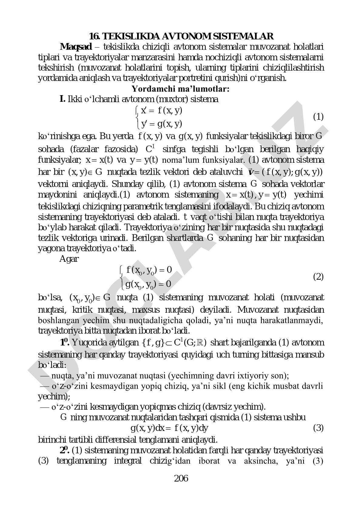 Tekislikda avtonom sistemalar