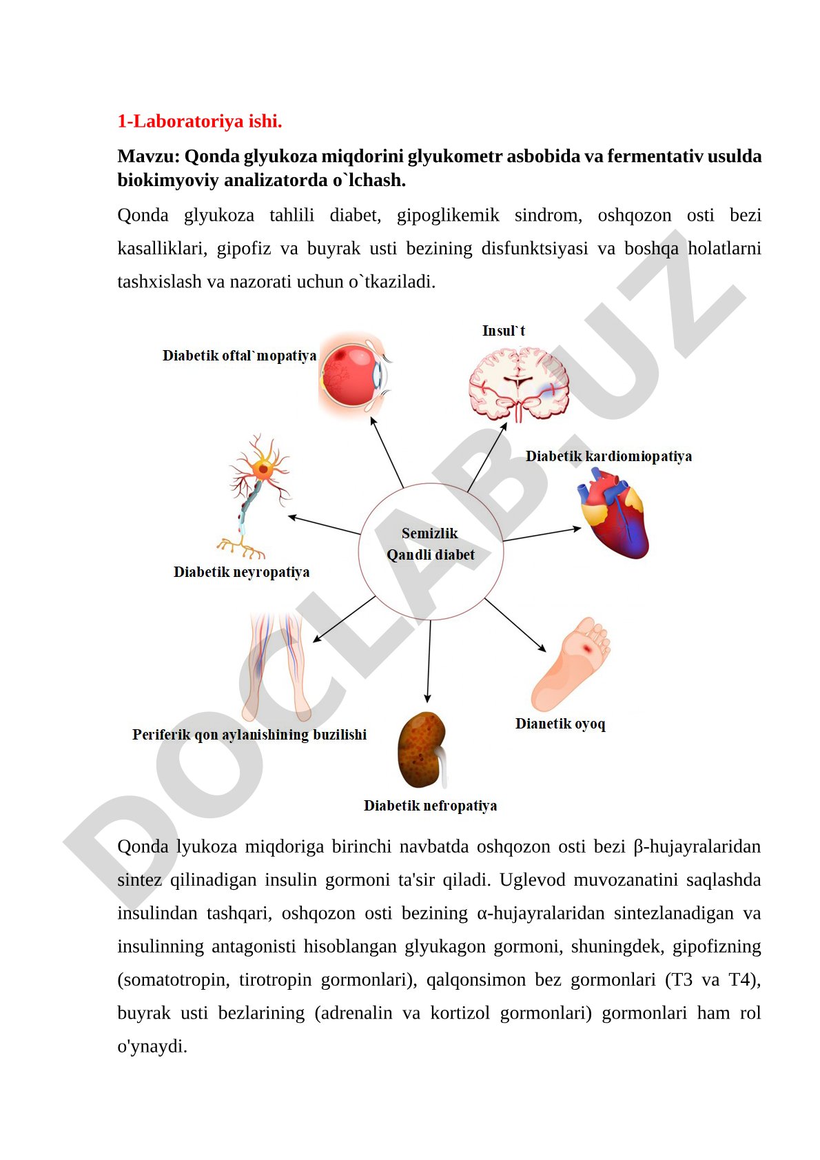 Qonda glyukoza miqdorini glyukometr va biokimyoviy analizatorda o'lchash