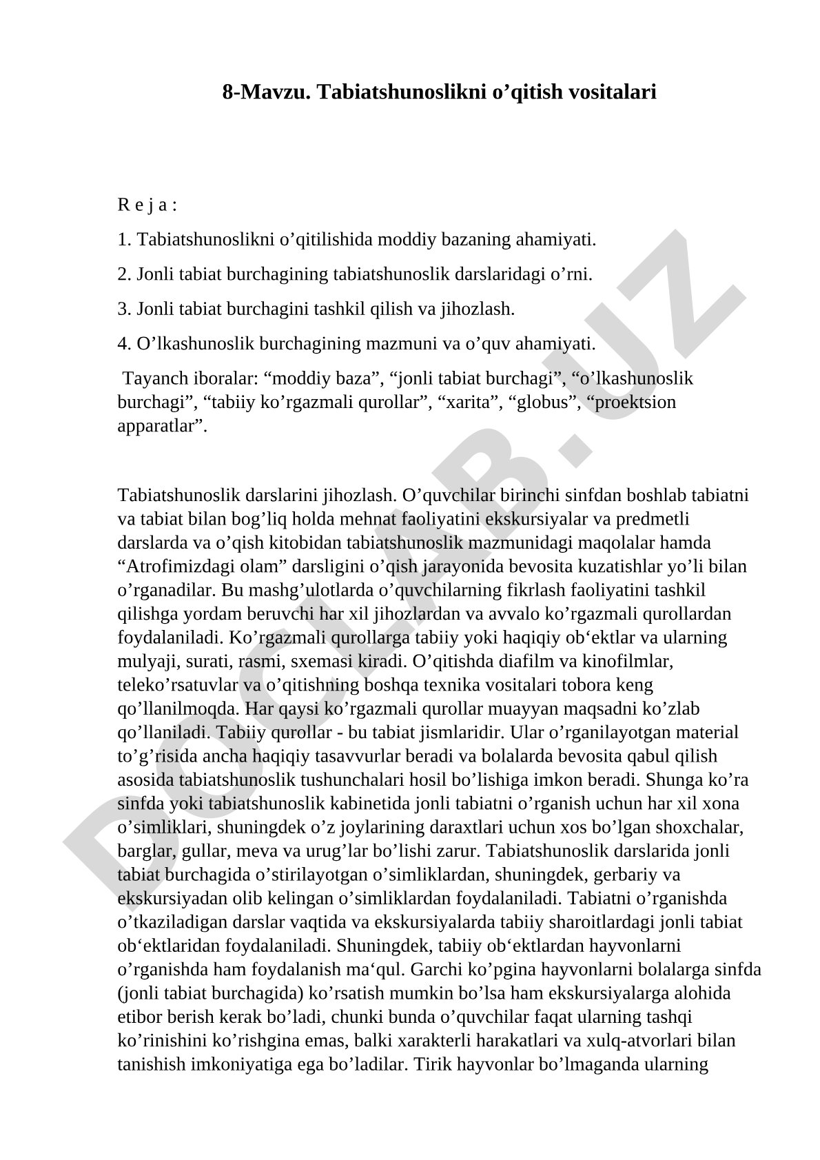 Tabiatshunoslikni o’qitish vositalari