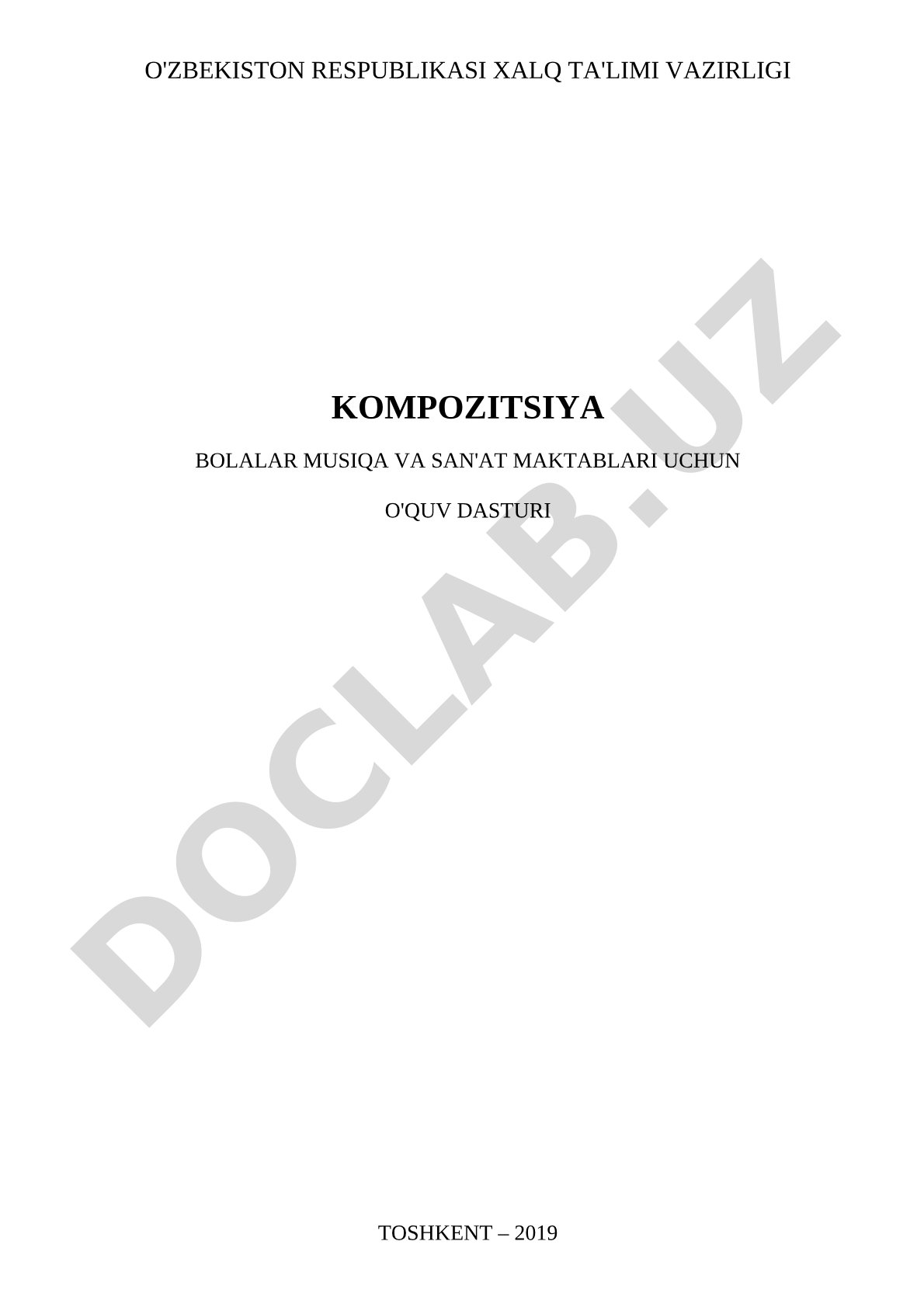 Kompozitsiya bolalar musiqa va san'at maktablari uchun o'quv dasturi