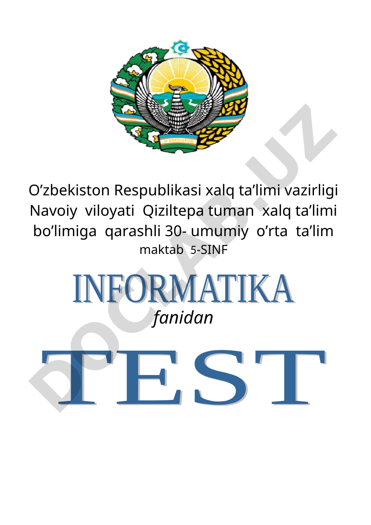 5-sinf informatika 1-yarim yillik test