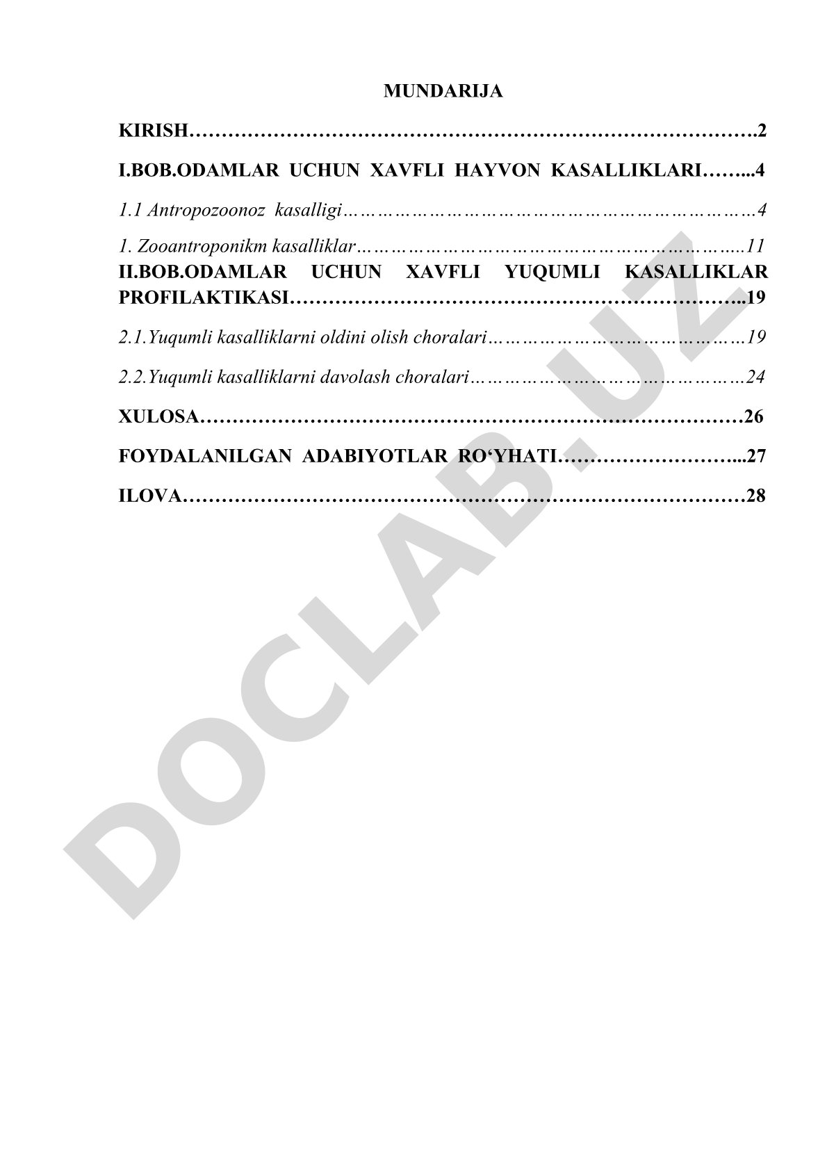 Odamlar uchun xavfli hayvon kasalliklari profilaktikasi