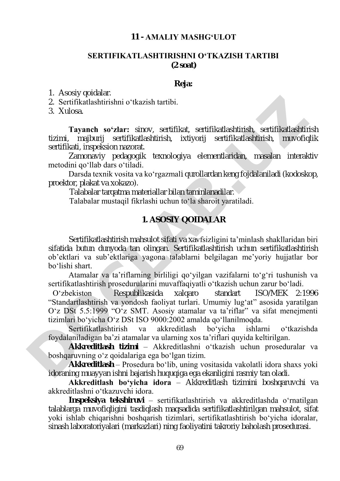 Amaliy mashg‘ulot: sertifikatlashtirish tushunchasi, tartibi, asosiy qoidalar