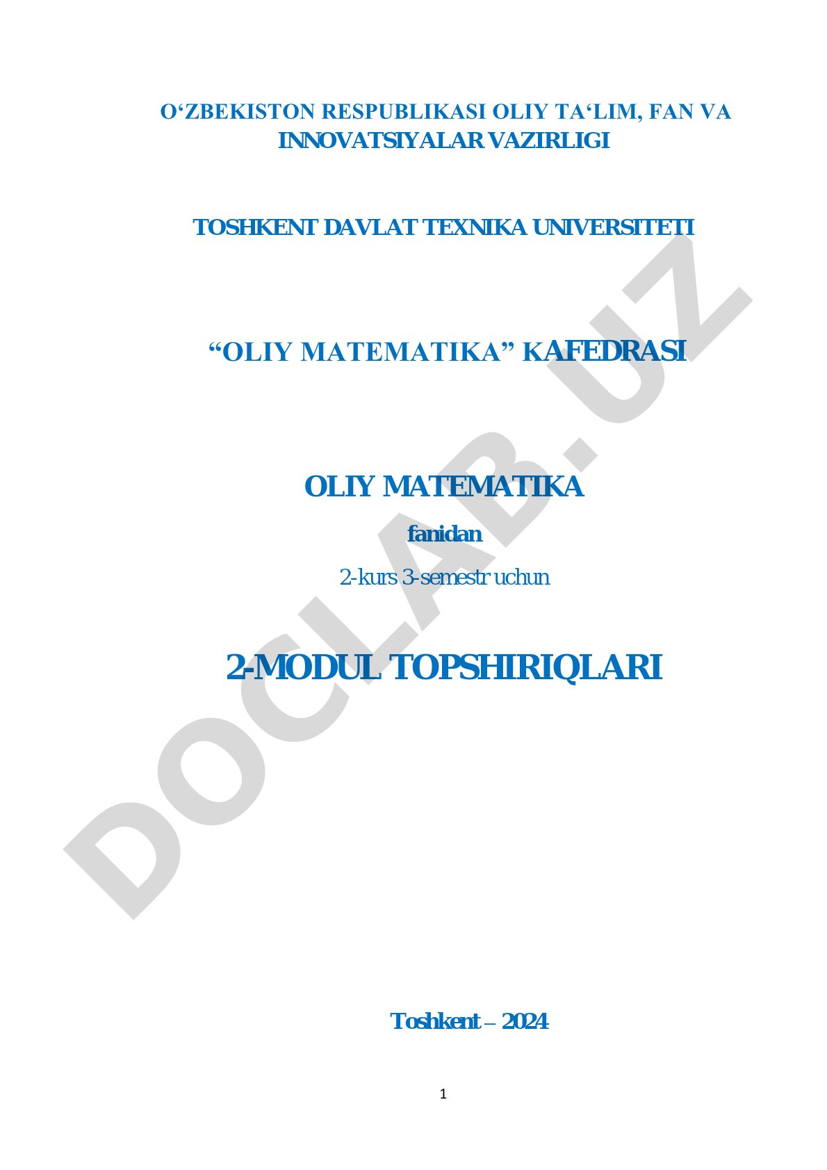 Oliy matematika fanidan 2-modul topshiriqlari