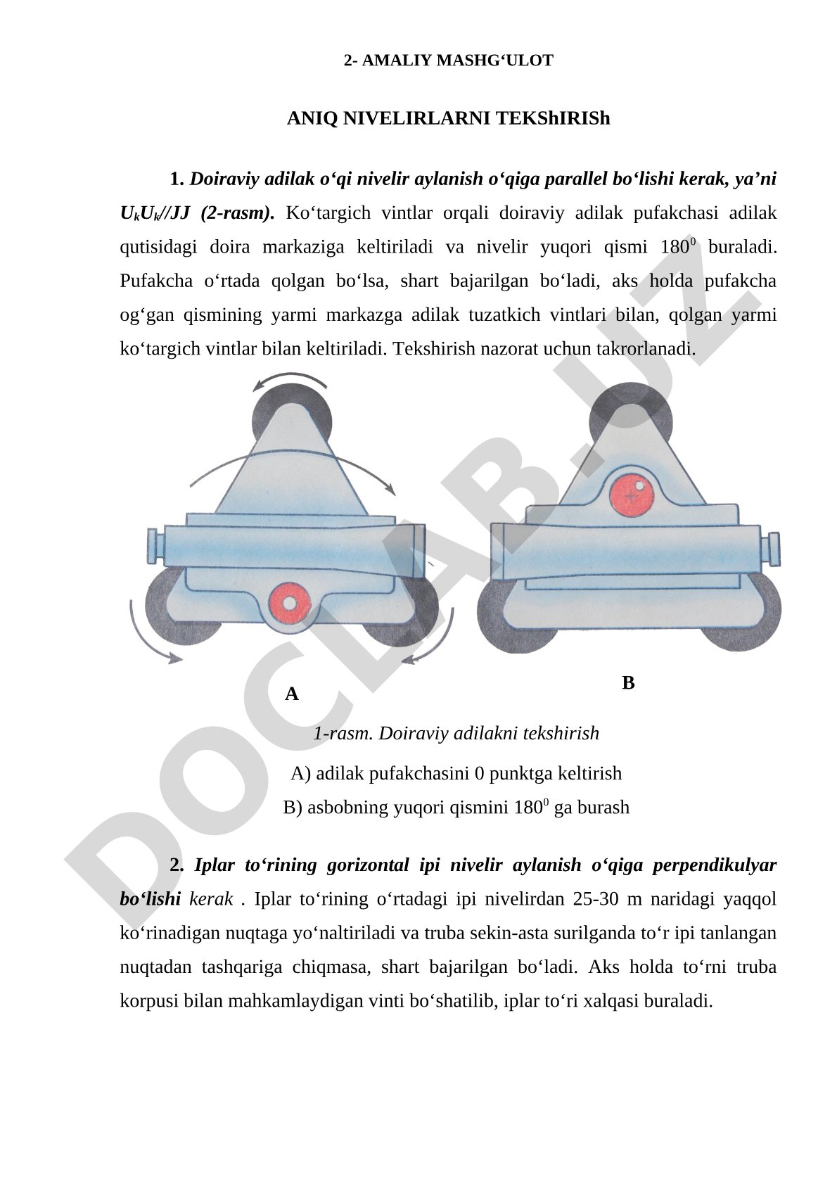 Aniq nivelirlarni tekshirish