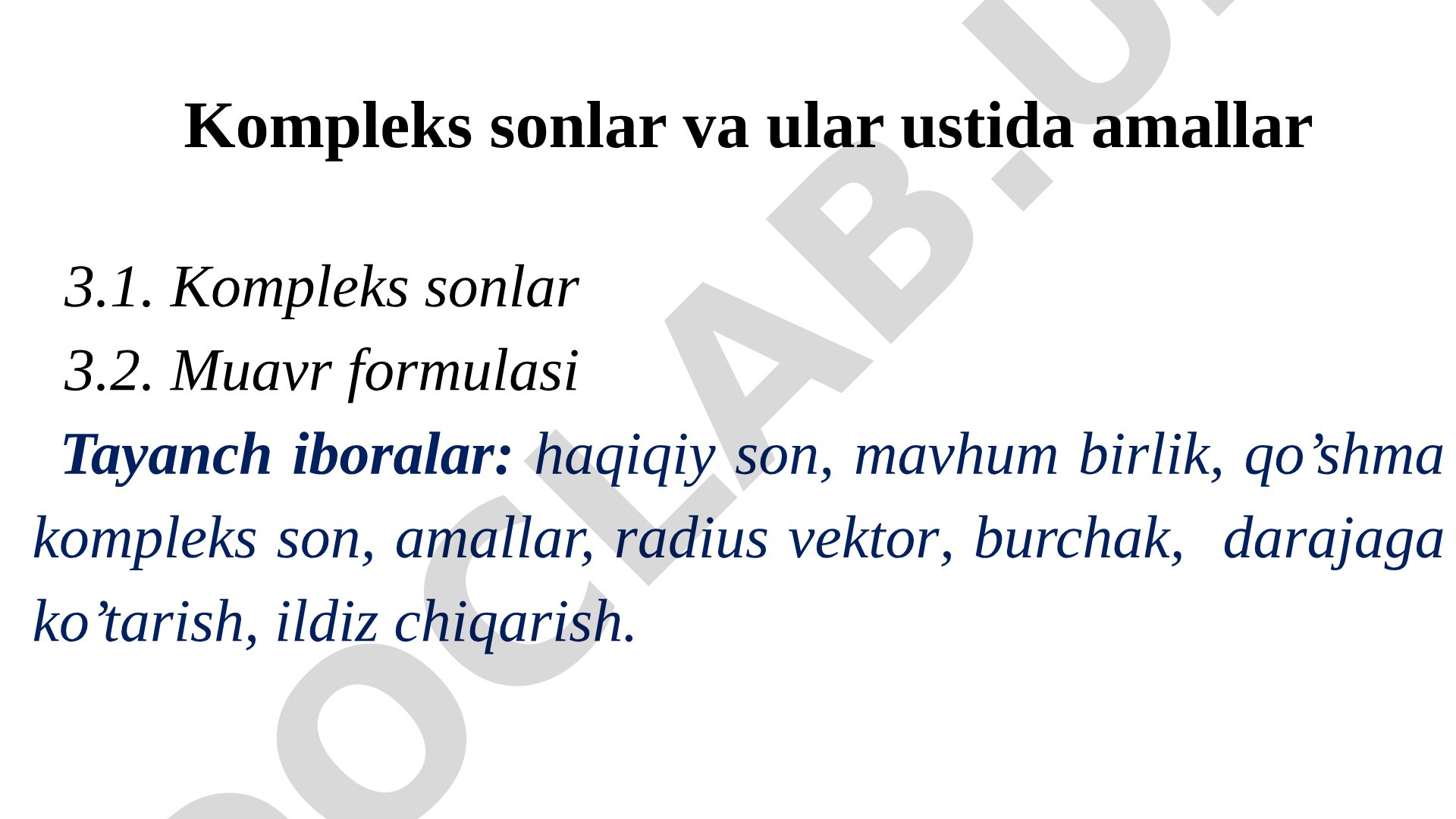Kompleks sonlar va Muavr formulasi
