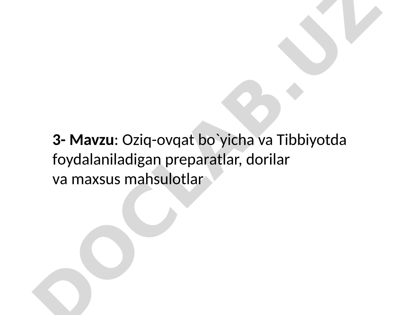Oziq-ovqat bo'yicha va Tibbiyotda foydalaniladigan preparatlar, dorilar va maxsus mahsulotlar