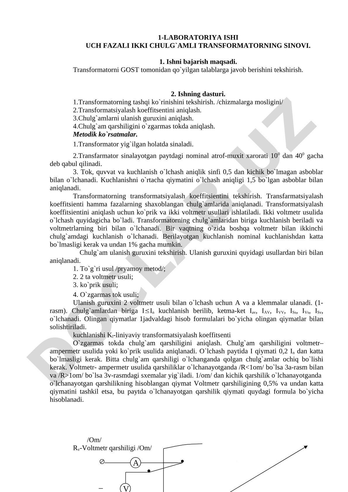 Uch fazali ikki chulg'amli transformatorning sinovi