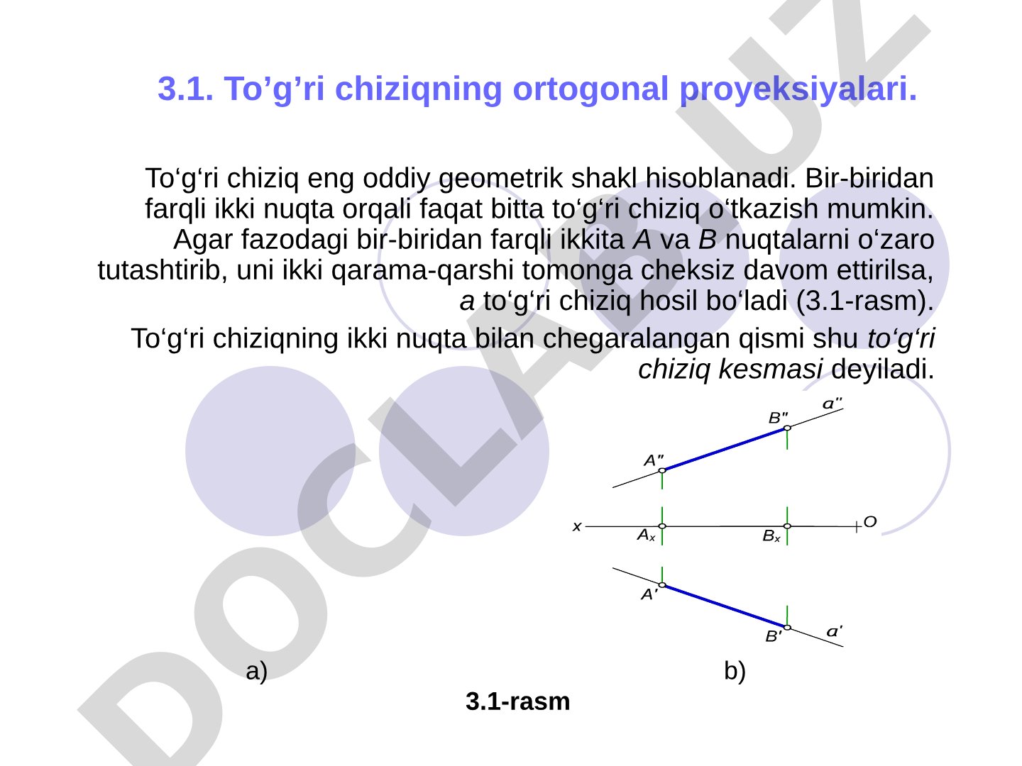 To'g'ri chiziqning ortogonal proyeksiyalari