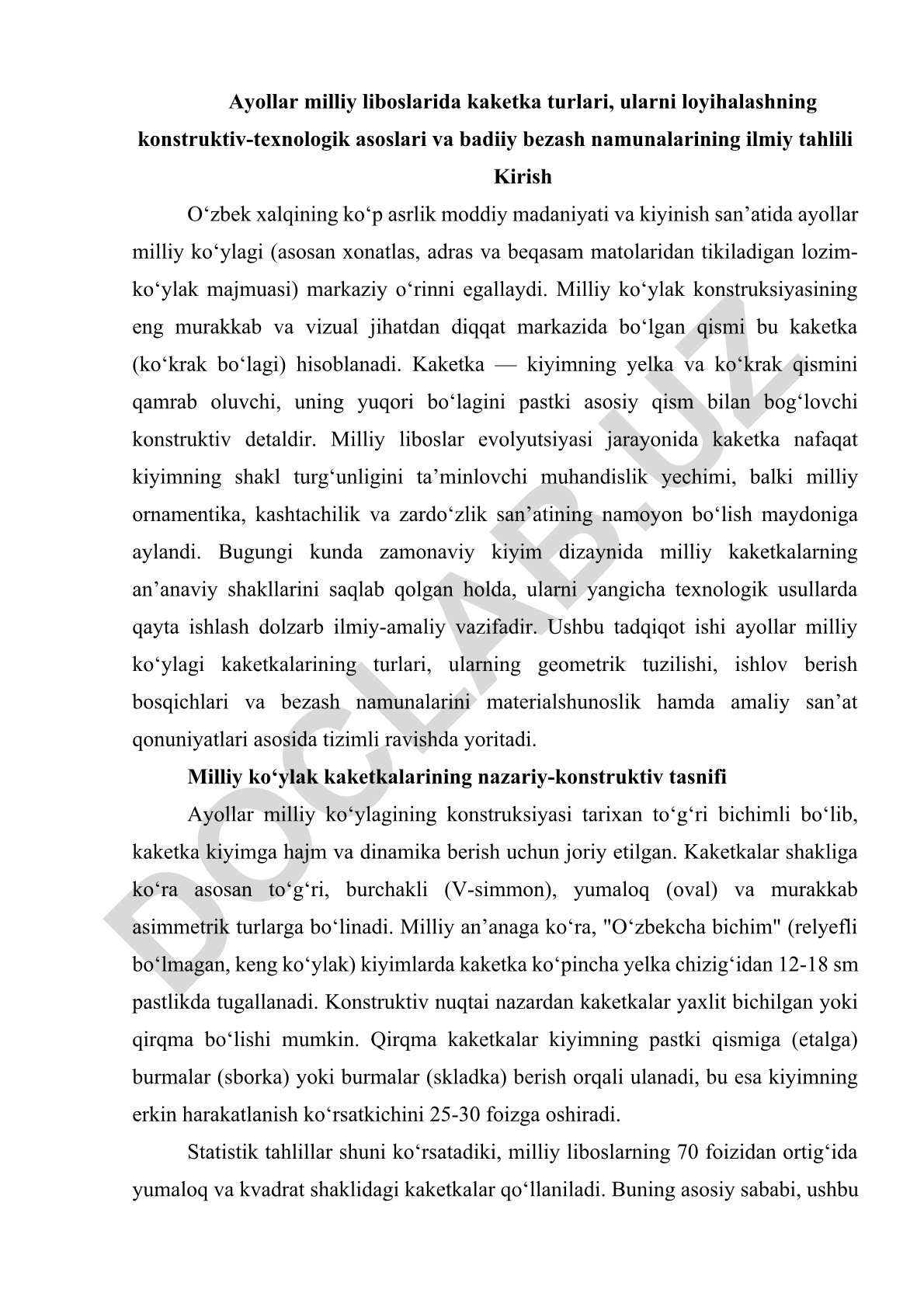 Ayollar milliy liboslarida kaketka turlari va ularni loyihalash asoslari