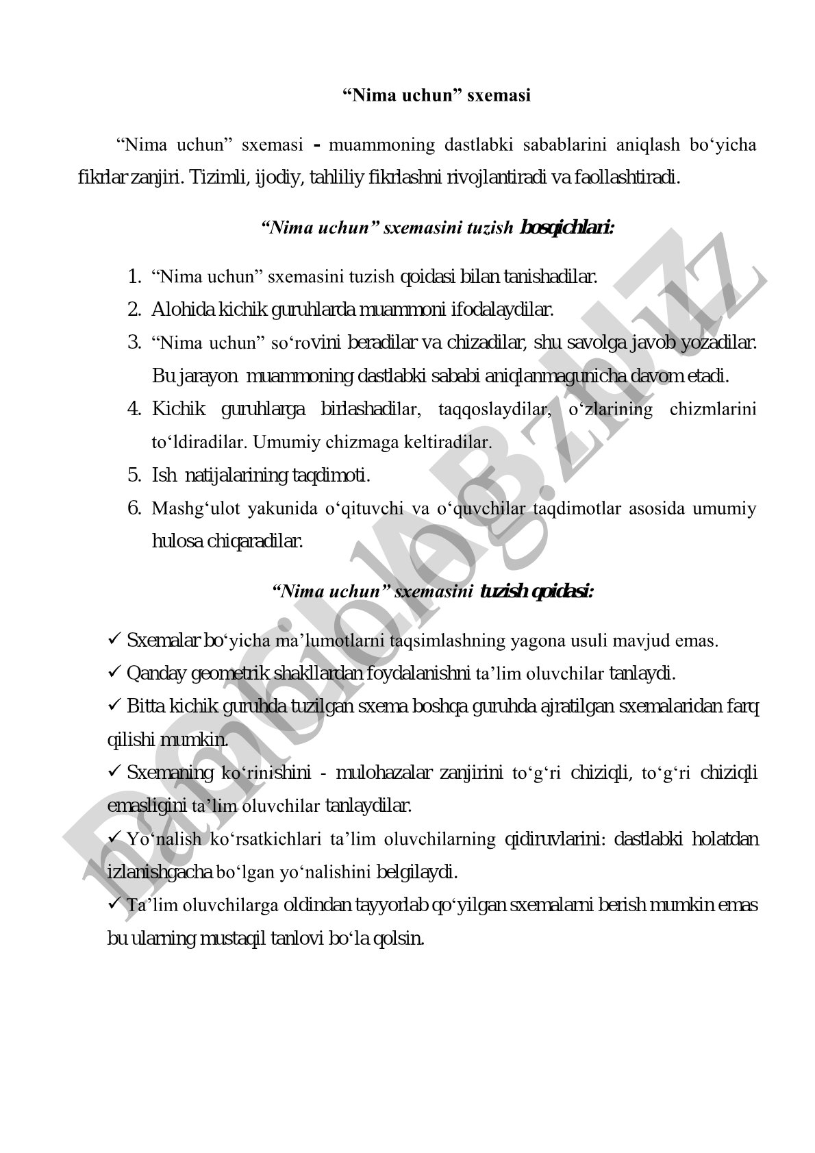 Nima uchun sxemasi: bosqichlari va qoidalari