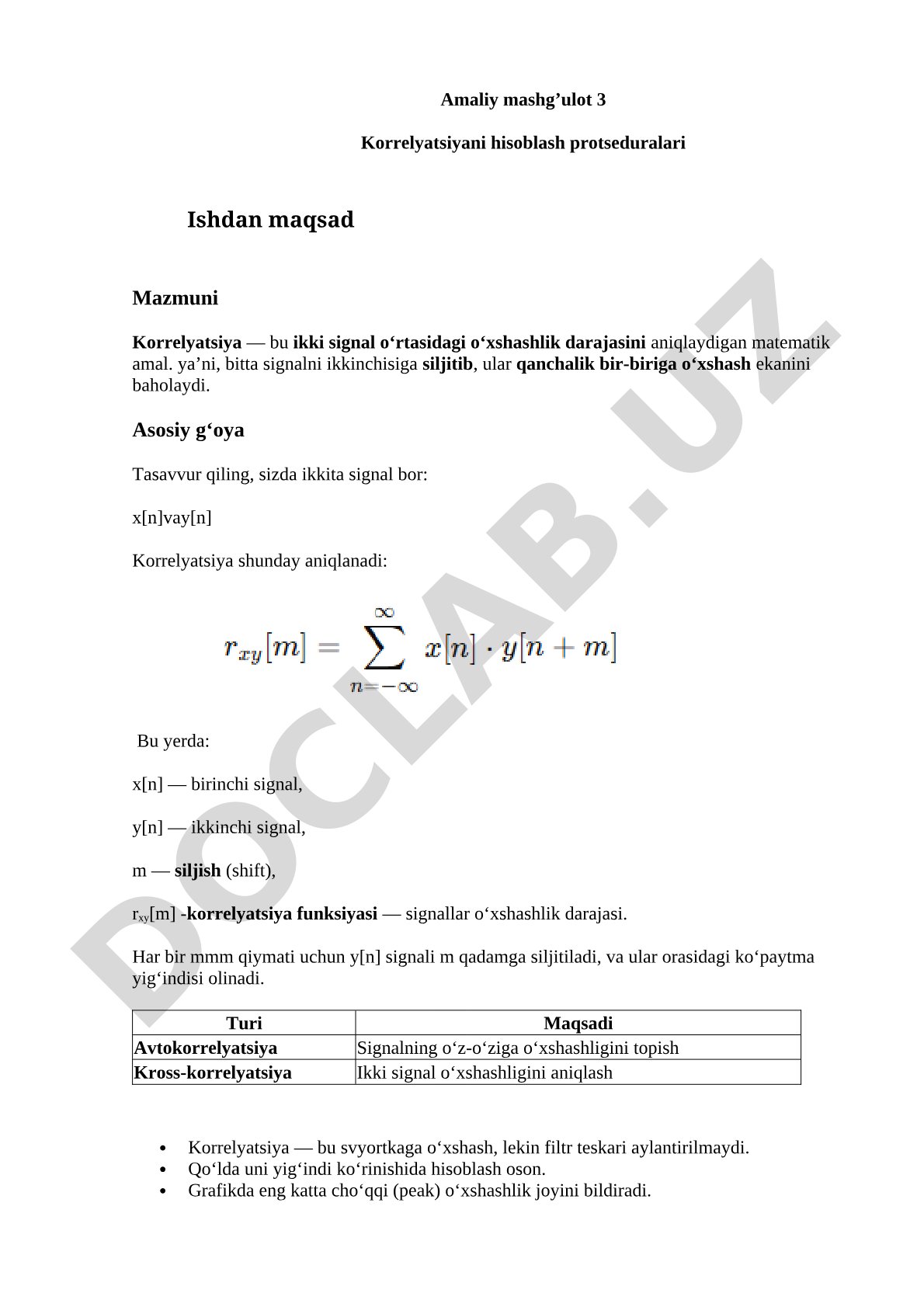 Korrelyatsiyani hisoblash protseduralari