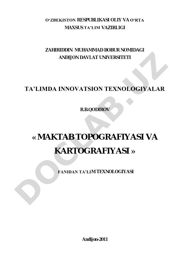 Maktab topografiyasi va kartografiyasi fanidan ta'lim texnologiyasi