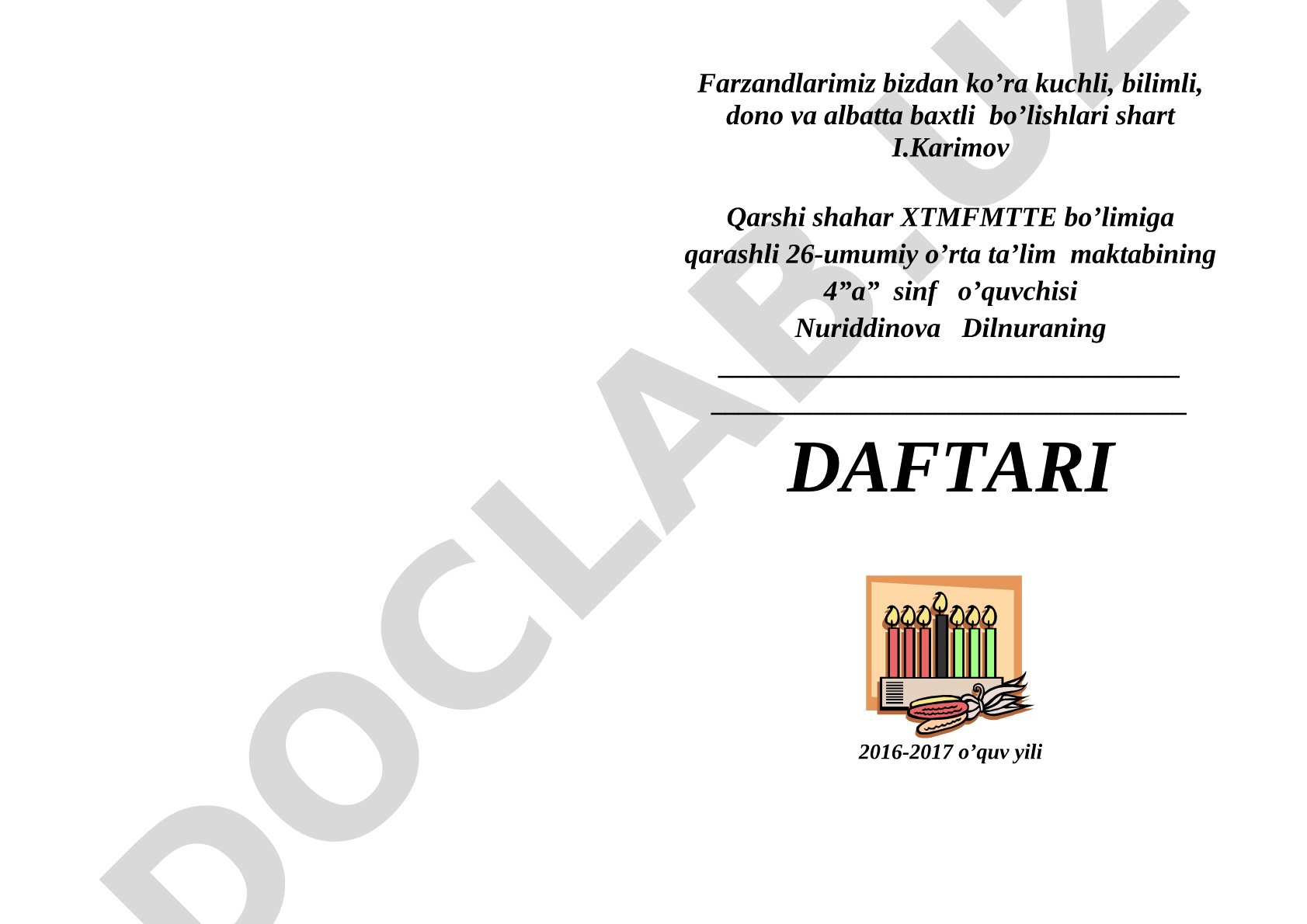 Ota-ona va maktab o'rtasida do'stona muloqot daftari