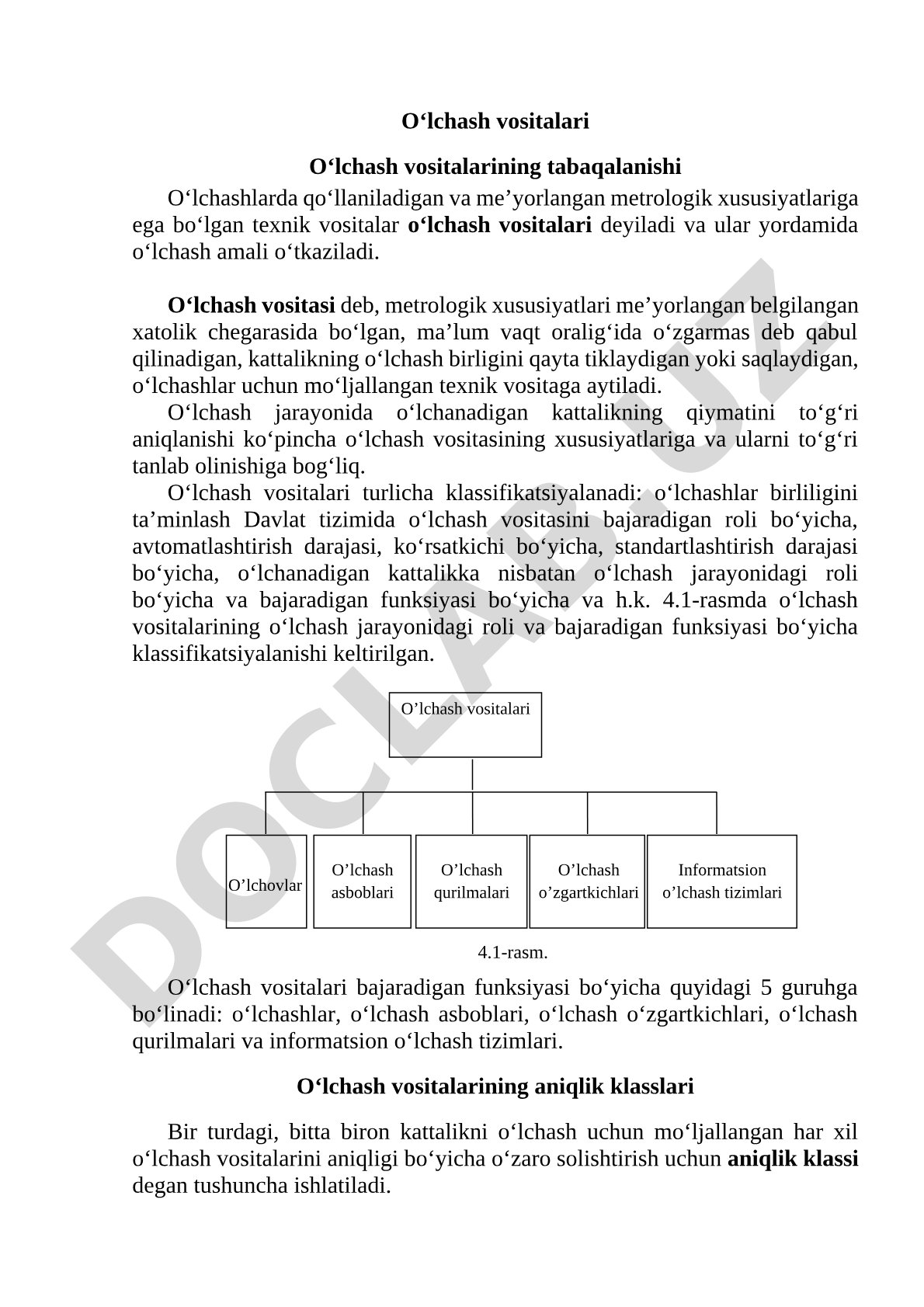 Oʻlchash vositalarining tabaqalanishi