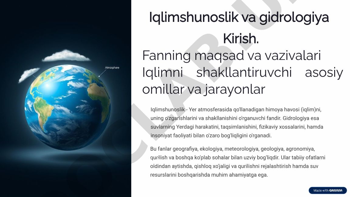 Iqlimshunoslik va gidrologiya fanining maqsadlari va tadqiqot yo'nalishlari