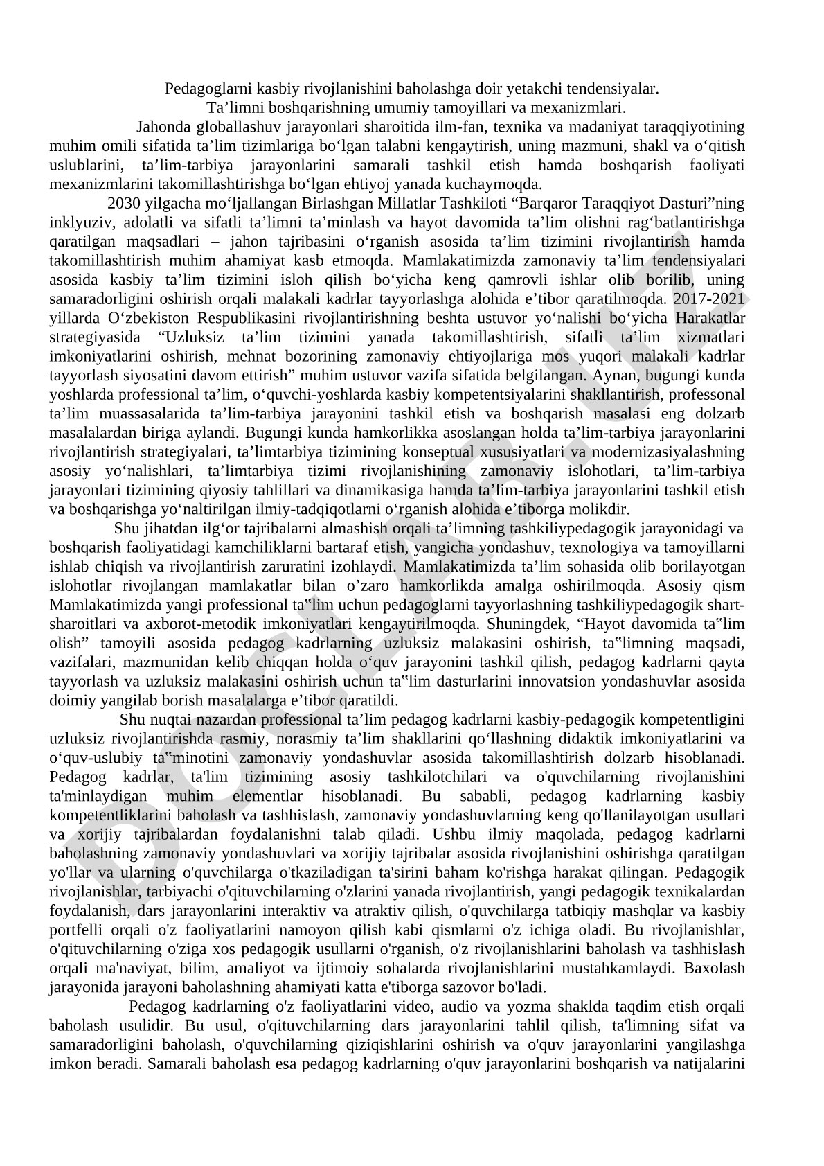 Pedagoglarni kasbiy rivojlanishini baholashga doir yetakchi tendensiyalar