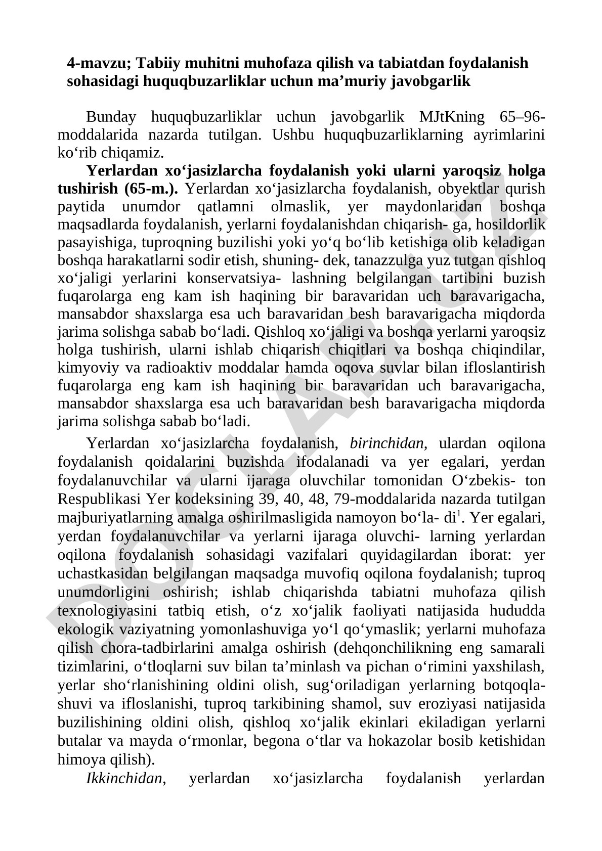 Tabiiy muhitni muhofaza qilish va tabiatdan foydalanish sohasidagi huquqbuzarliklar uchun maʼmuriy javobgarlik