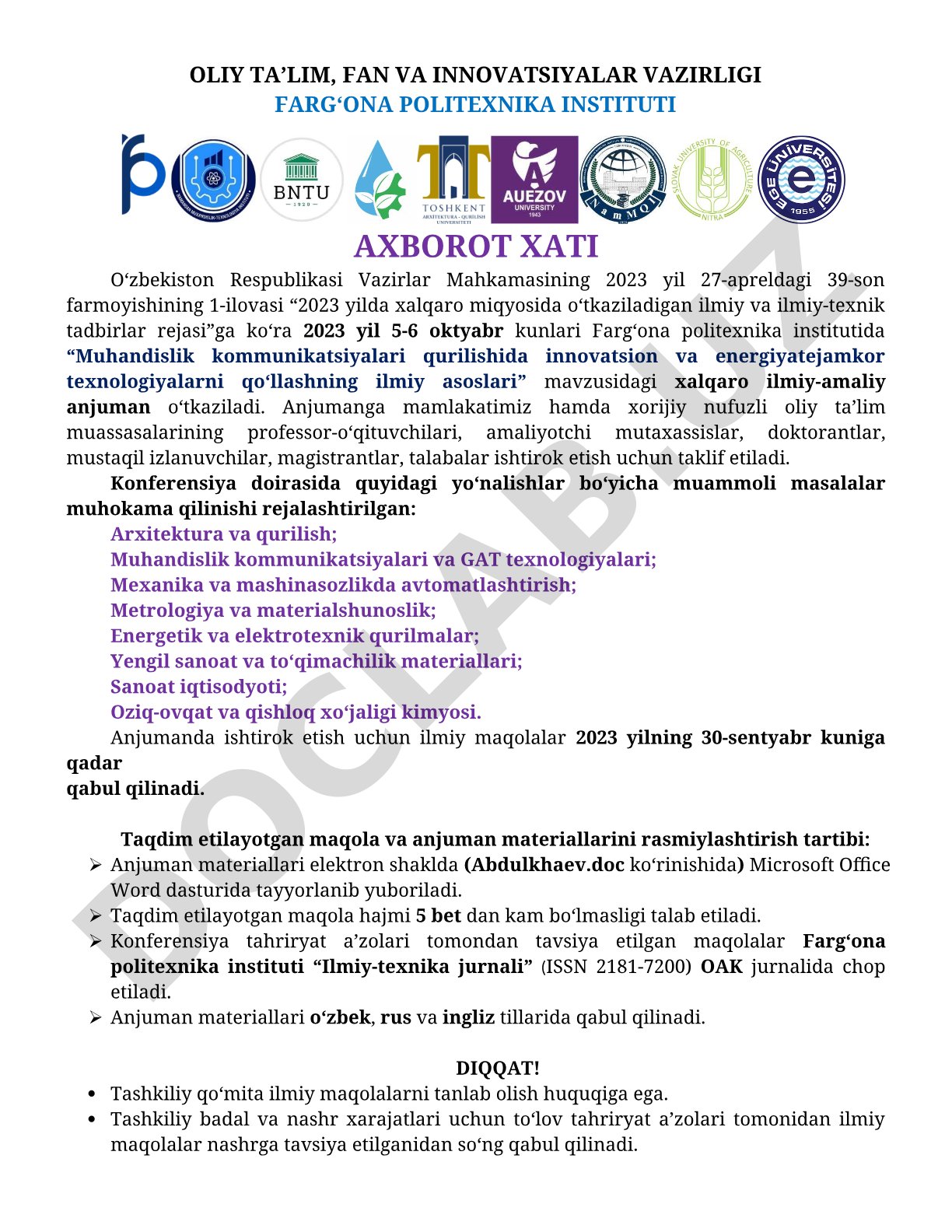 Muhandislik kommunikatsiyalari qurilishida innovatsion va energiyatejamkor texnologiyalarni qo‘llashning ilmiy asoslari
