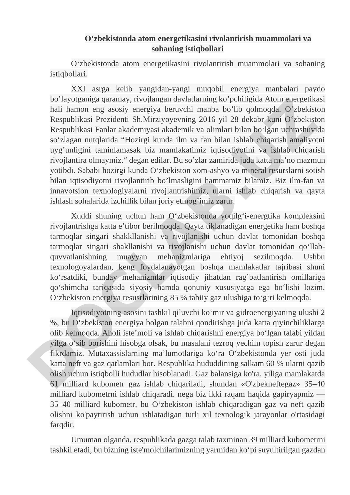 O‘zbekistonda atom energetikasini rivolantirish muammolari va sohaning istiqbollari