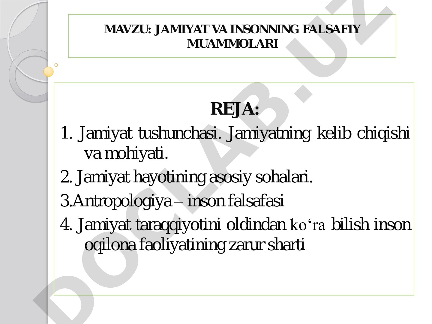 JAMIYAT VA INSONNING FALSAFIY MUAMMOLARI