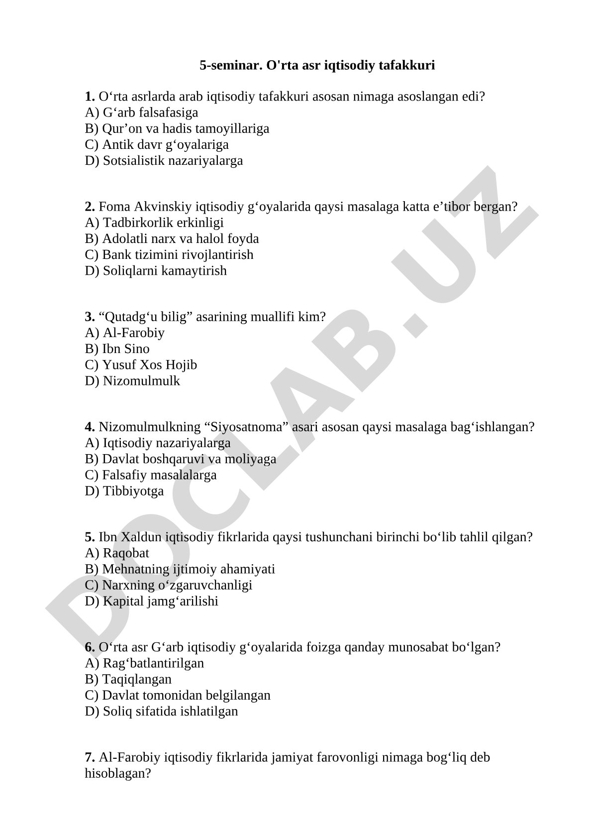 5-seminar. O'rta asr iqtisodiy tafakkuri