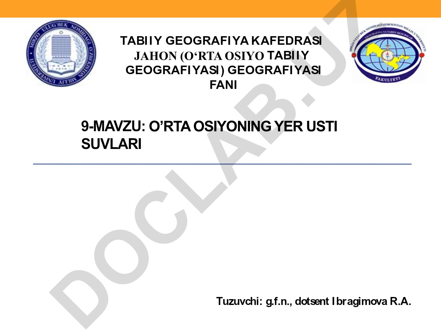O'rta Osiyoning yer ustı suvlari