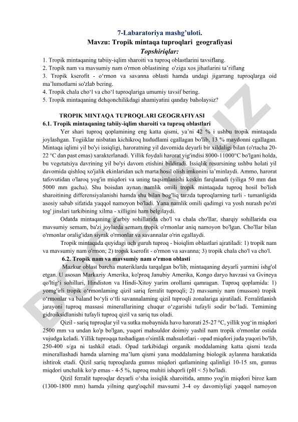 Tropik mintaqa tuproqlari geografiyasi