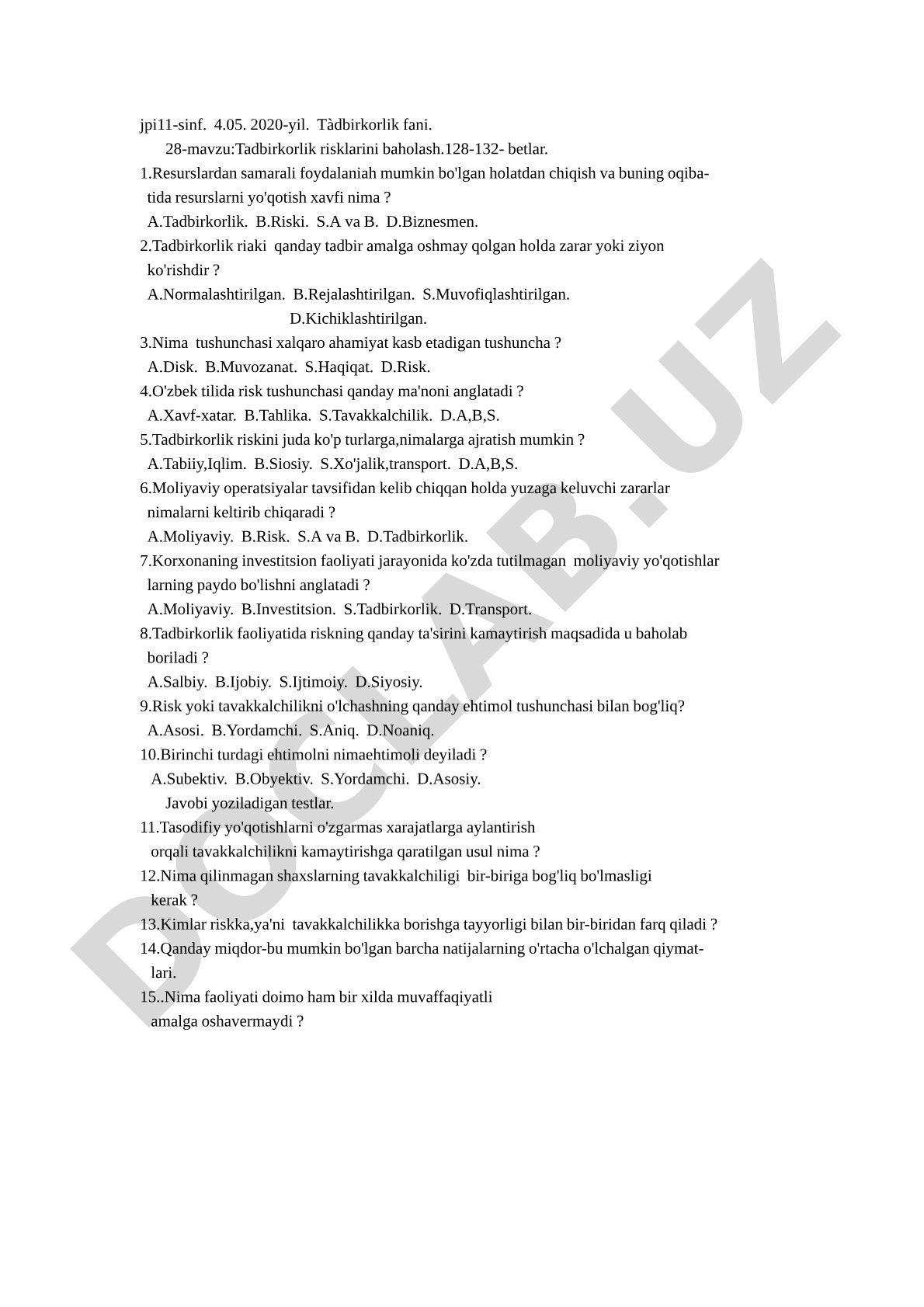 Tadbirkorlik risklarini baholash