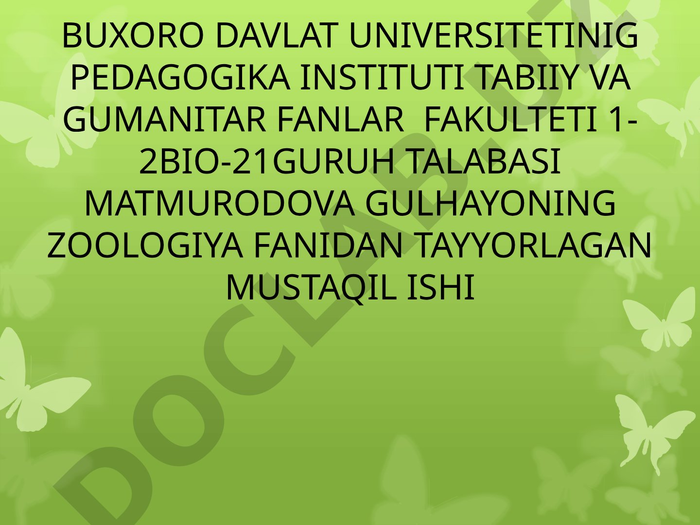 QUSHLAR SINFGA UMUMIY TASNIF