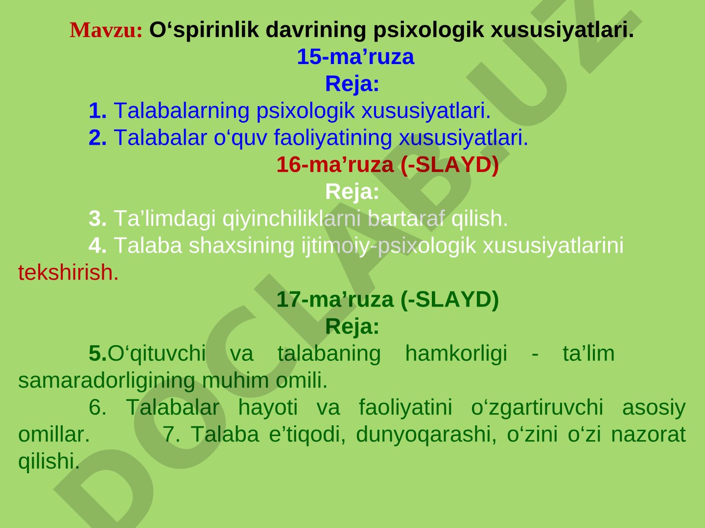O‘spirinlik davrining psixologik xususiyatlari