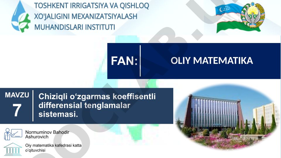 Chiziqli o‘zgarmas koeffisentli differensial tenglamalar sistemasi