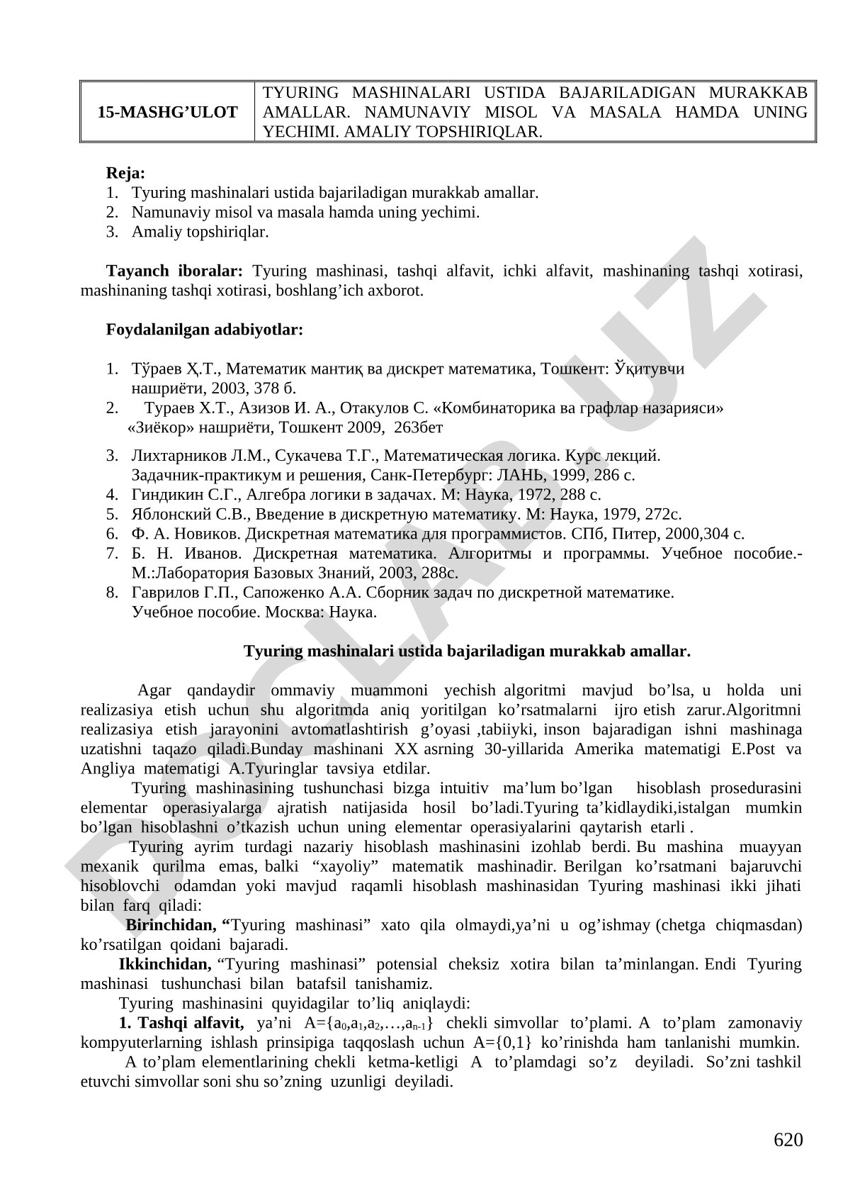 15-MASHG'ULOT TYURING MASHINALARI USTIDA BAJARILADIGAN MURAKKAB AMALLAR