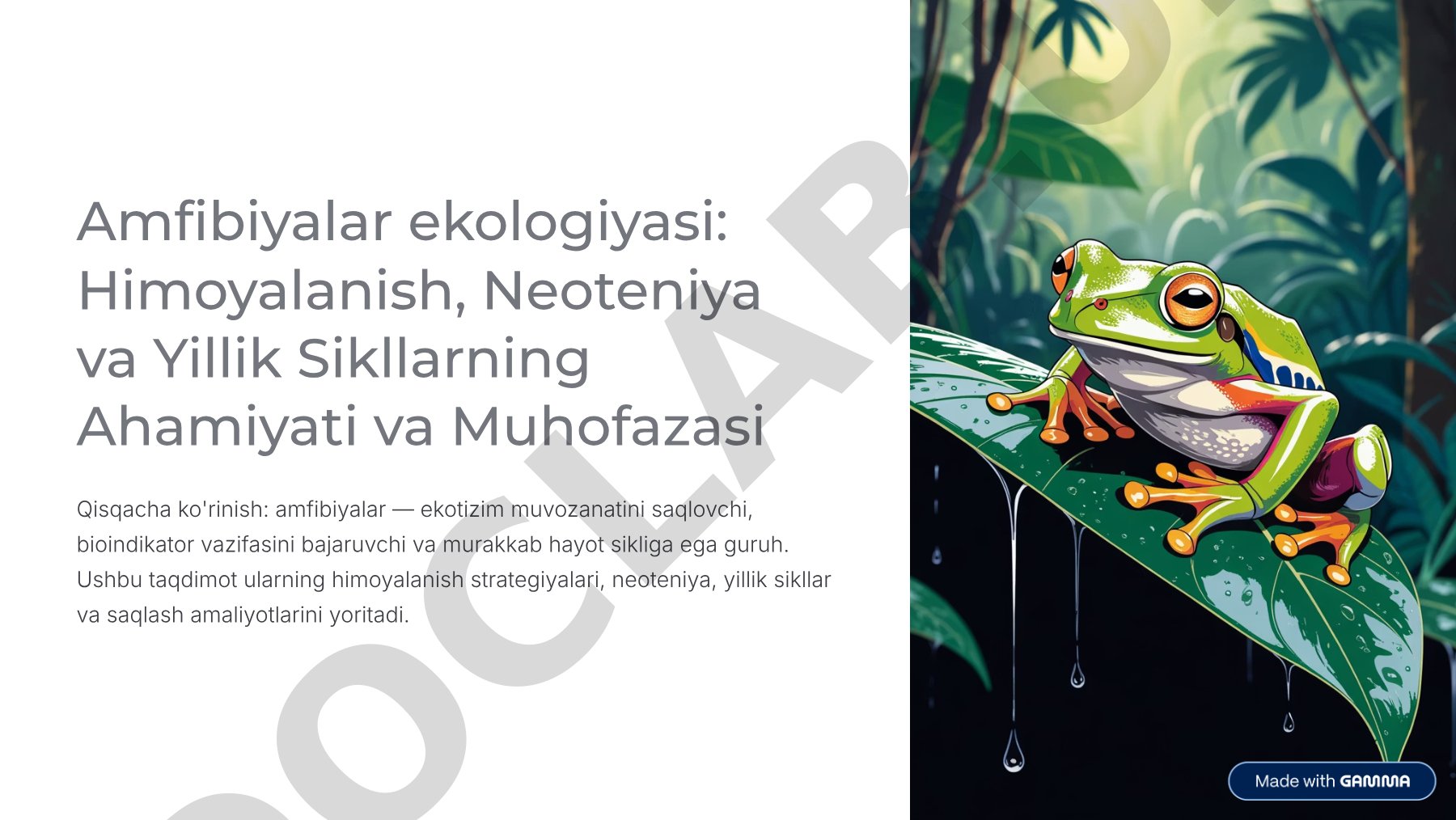 Amfibiyalar ekologiyasi: Himoyalanish, Neoteniya va Yillik Sikllarning Ahamiyati va Muhofazasi