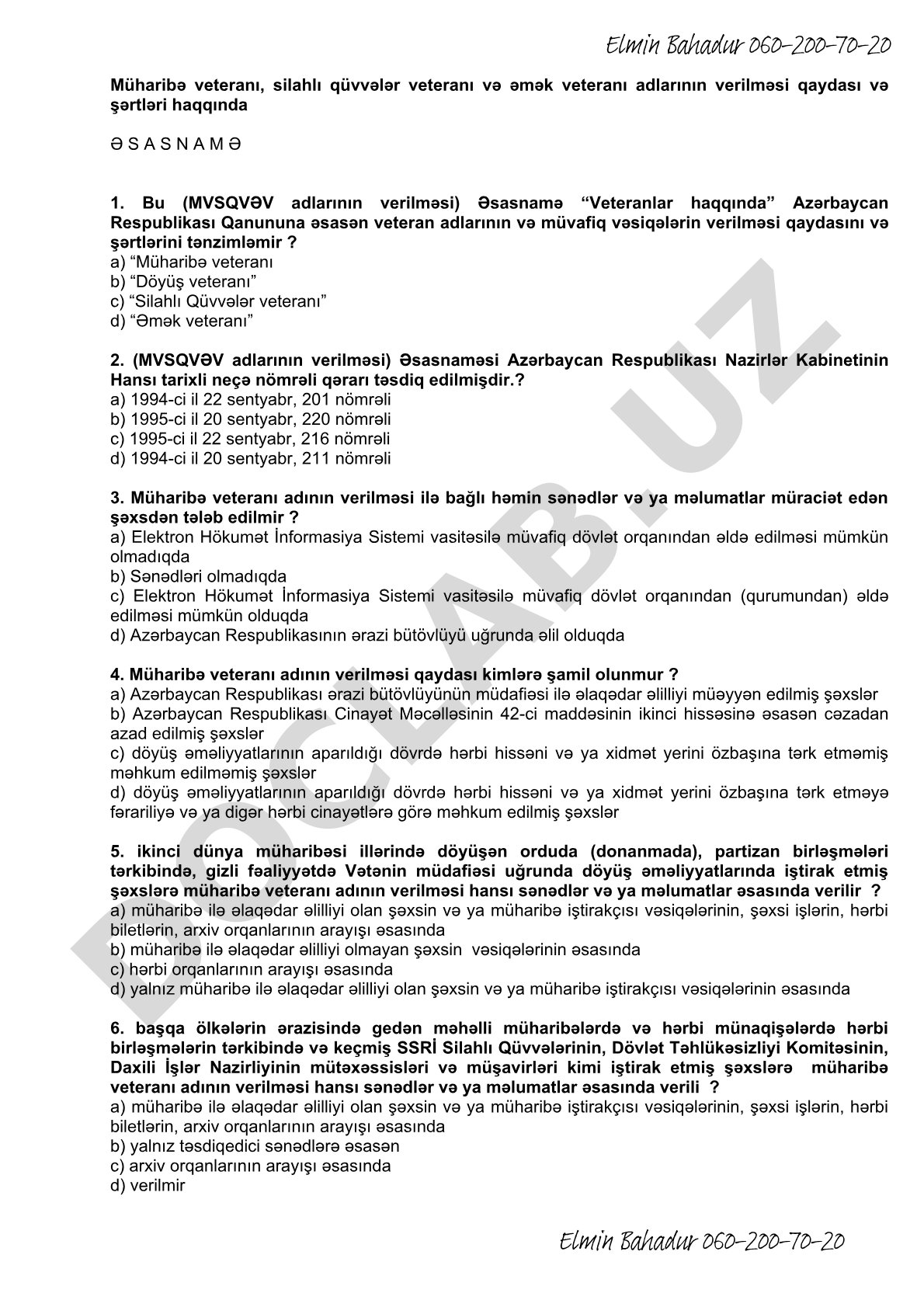 Müharibə, Silahlı Qüvvələr və Əmək veteranı adlarının verilməsi qaydası və şərtləri
