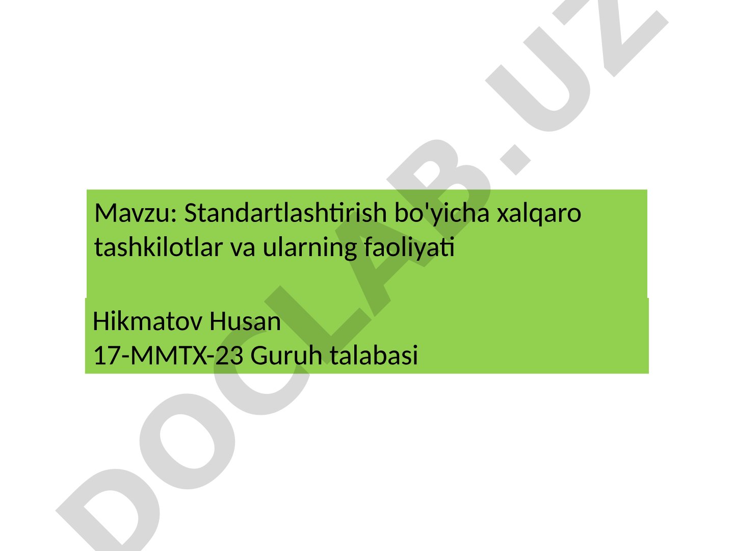 Standartlashtirish bo'yicha xalqaro tashkilotlar va ularning faoliyati