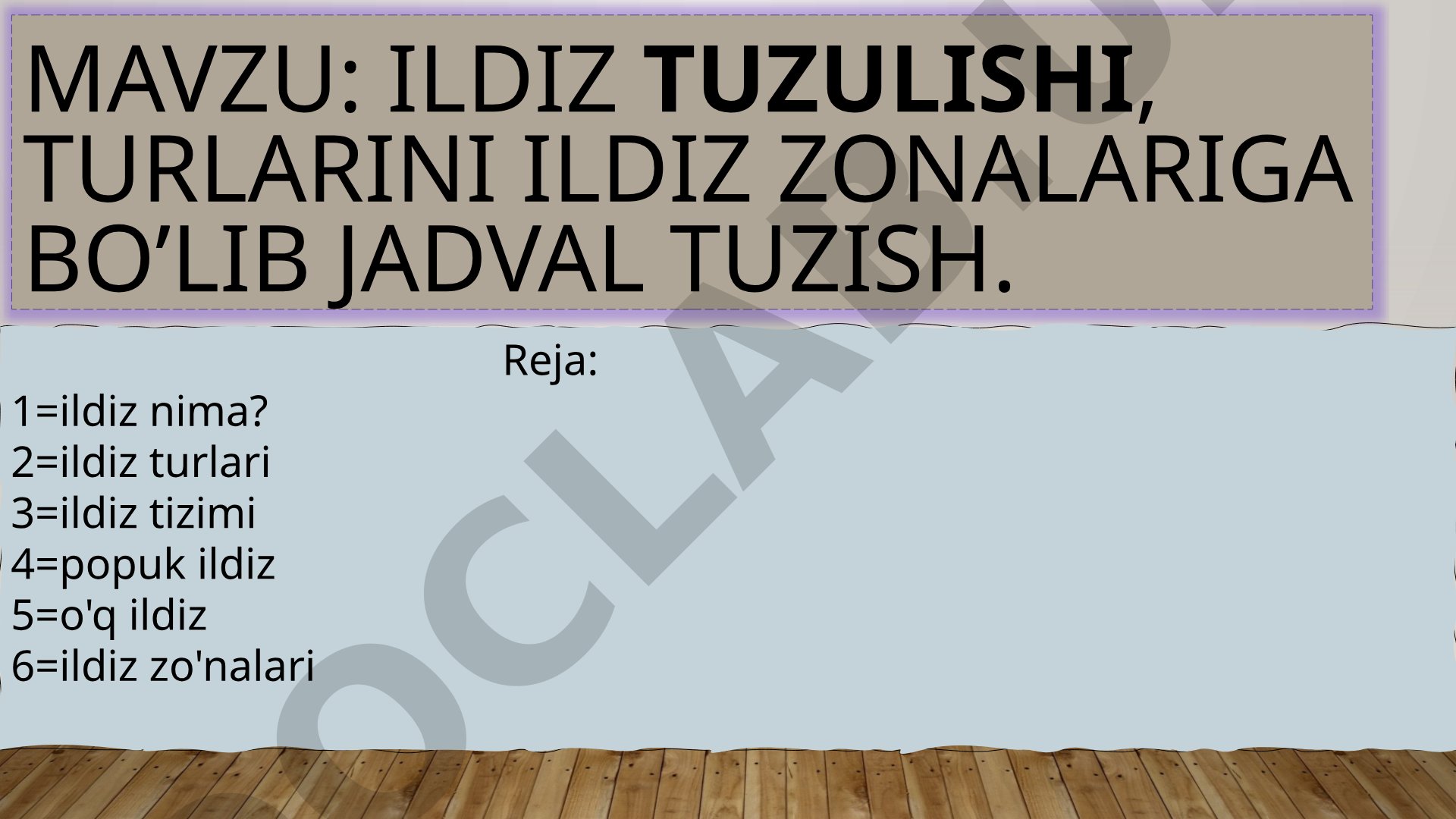 Ildiz tuzulishi, turlarini ildiz zonalariga bo'lib jadval tuzish
