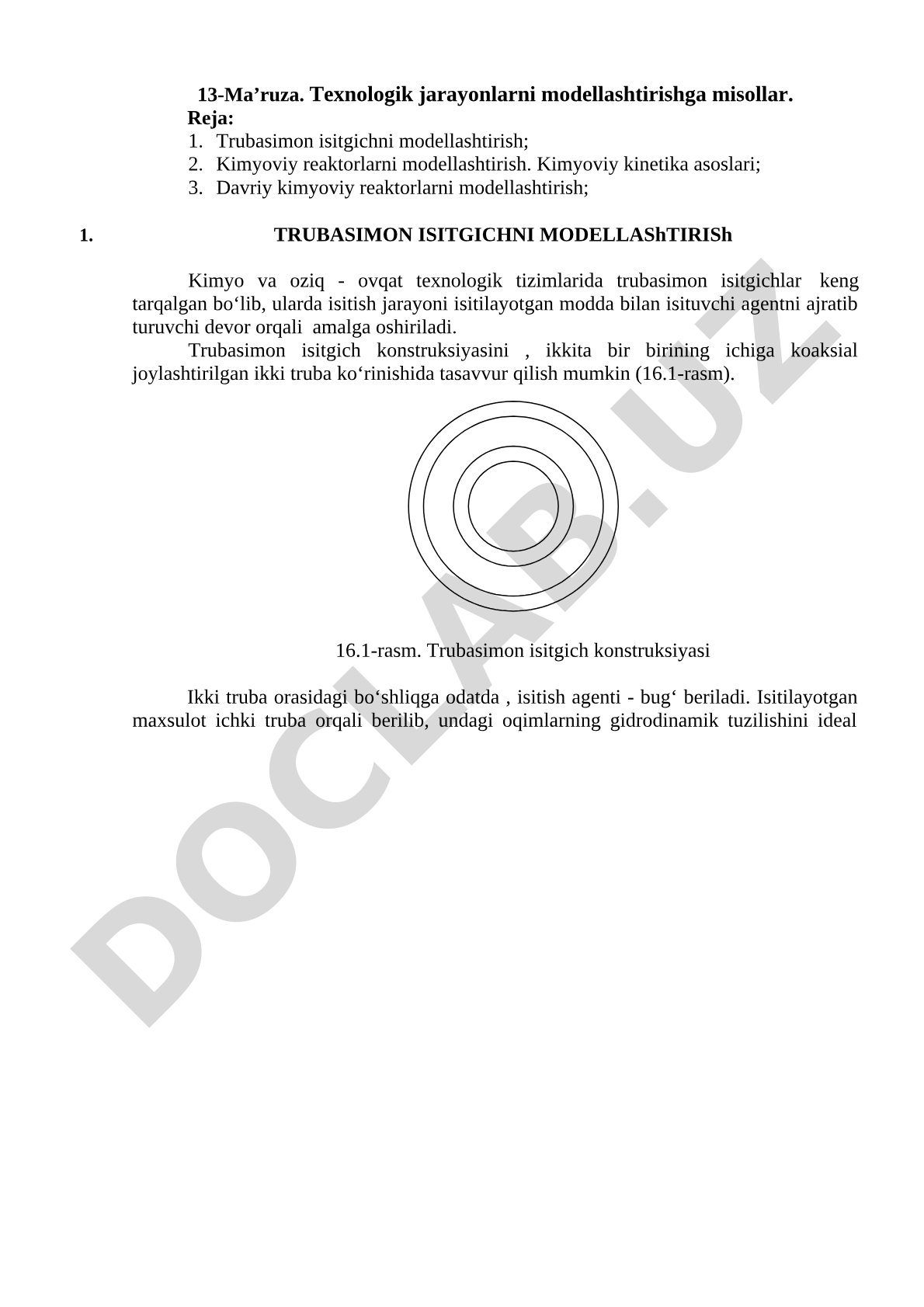 Texnologik jarayonlarni modellashtirishga misollar