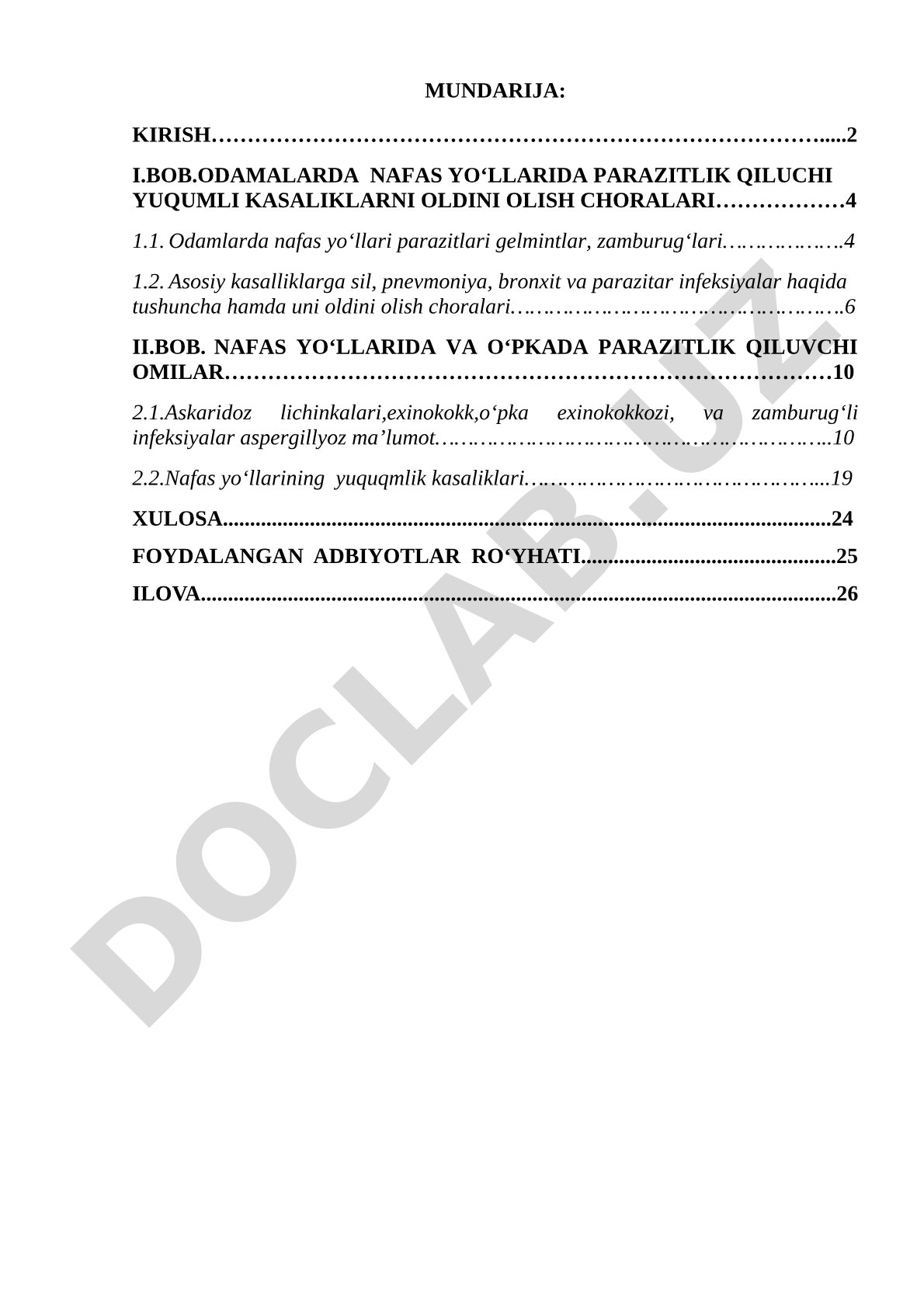 Odamlarda nafas yo‘llarida parazitlik qiluvchi yuqumli kasalliklarni oldini olish choralari