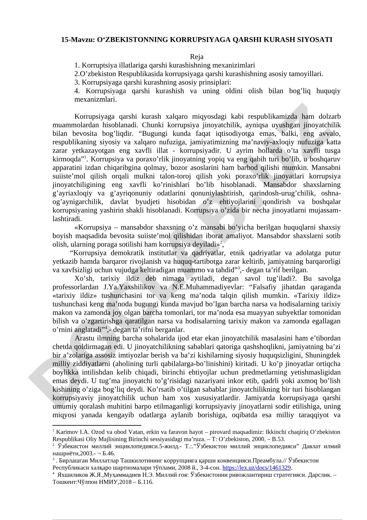 O‘ZBEKISTONNING KORRUPSIYAGA QARSHI KURASH SIYOSATI