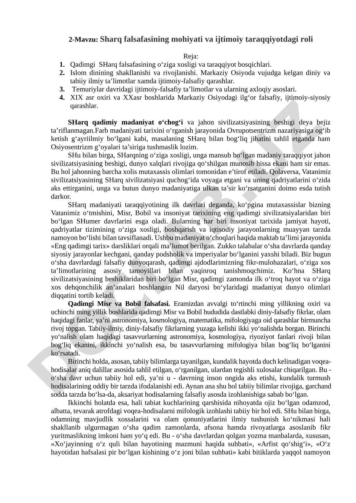 Sharq falsafasining mohiyati va ijtimoiy taraqqiyotdagi roli