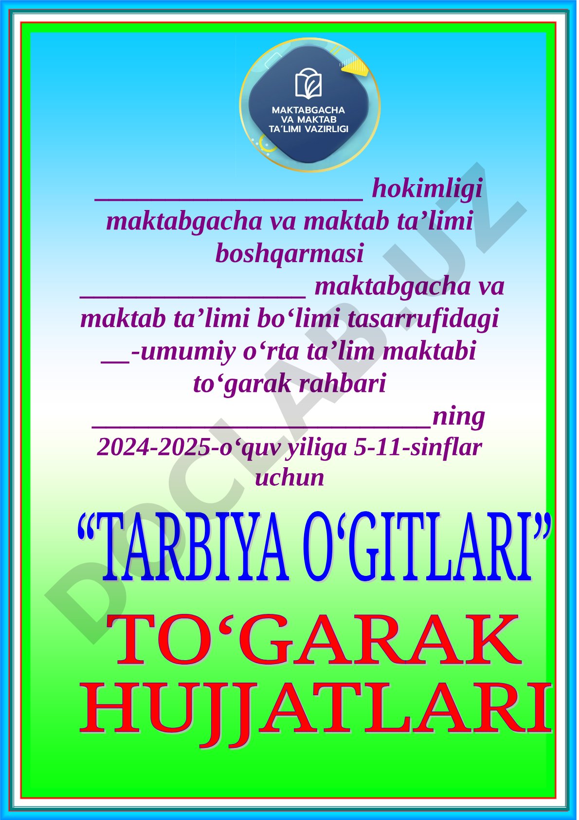 Tarbiya o'gitlari to'garagining ish rejasi