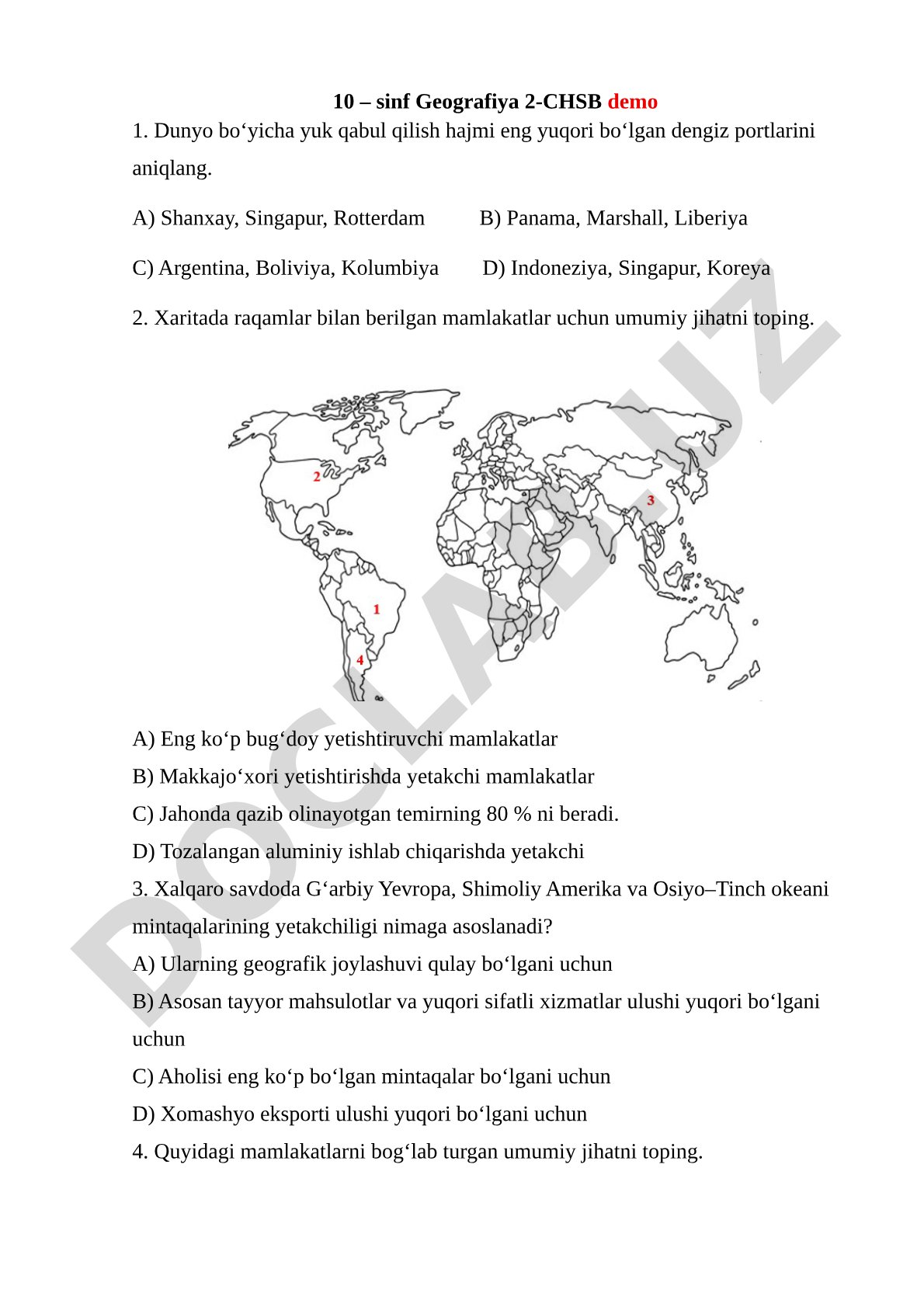 10-sinf Geografiya 2-CHSB demo