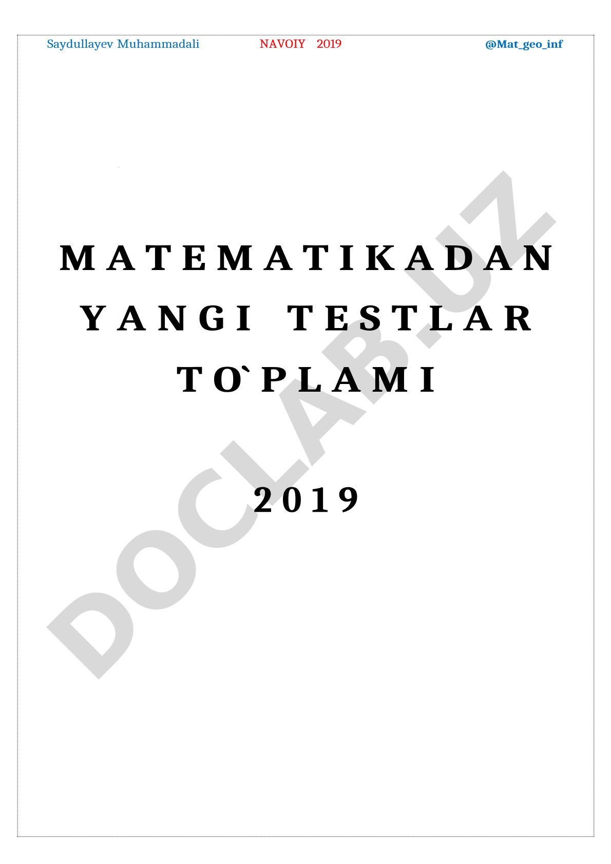 Matematikadan yangi testlar to'plami 2019