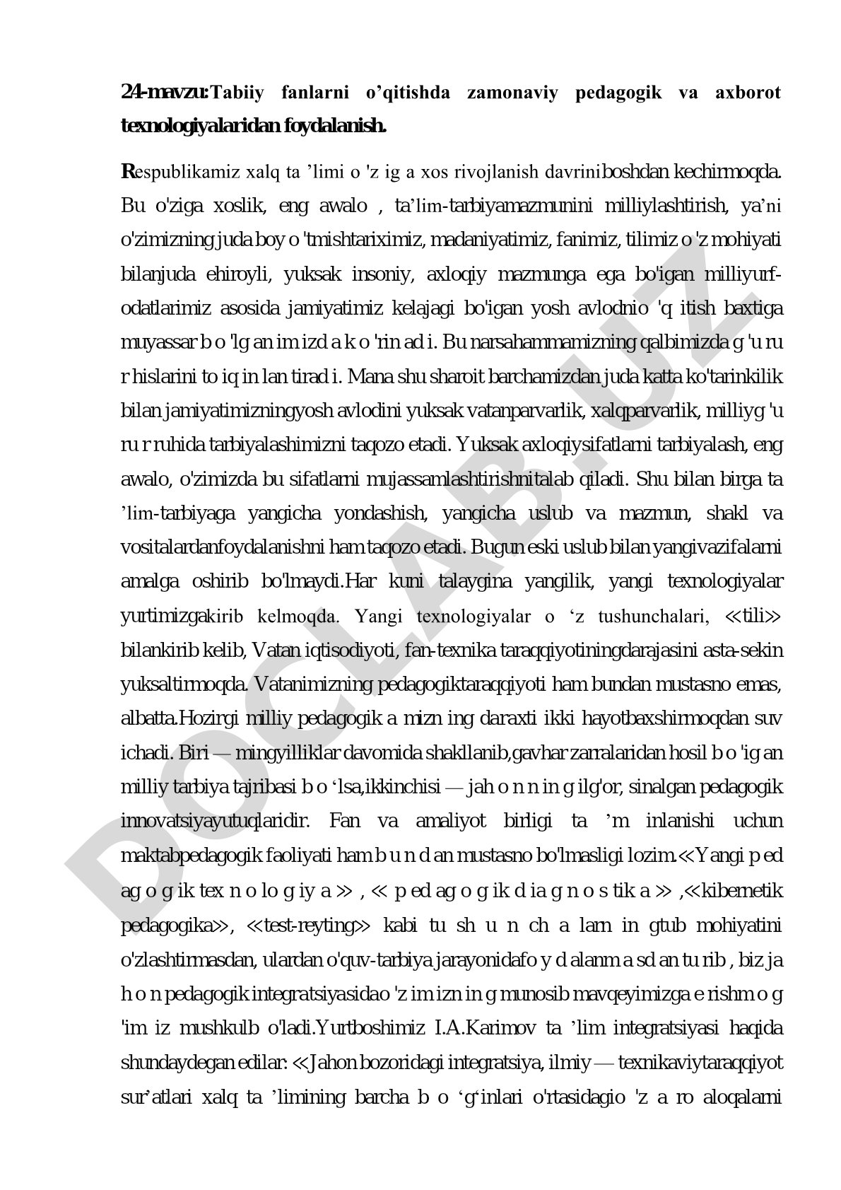 Tabiiy fanlarni o’qitishda zamonaviy pedagogik va axborot texnologiyalaridan foydalanish