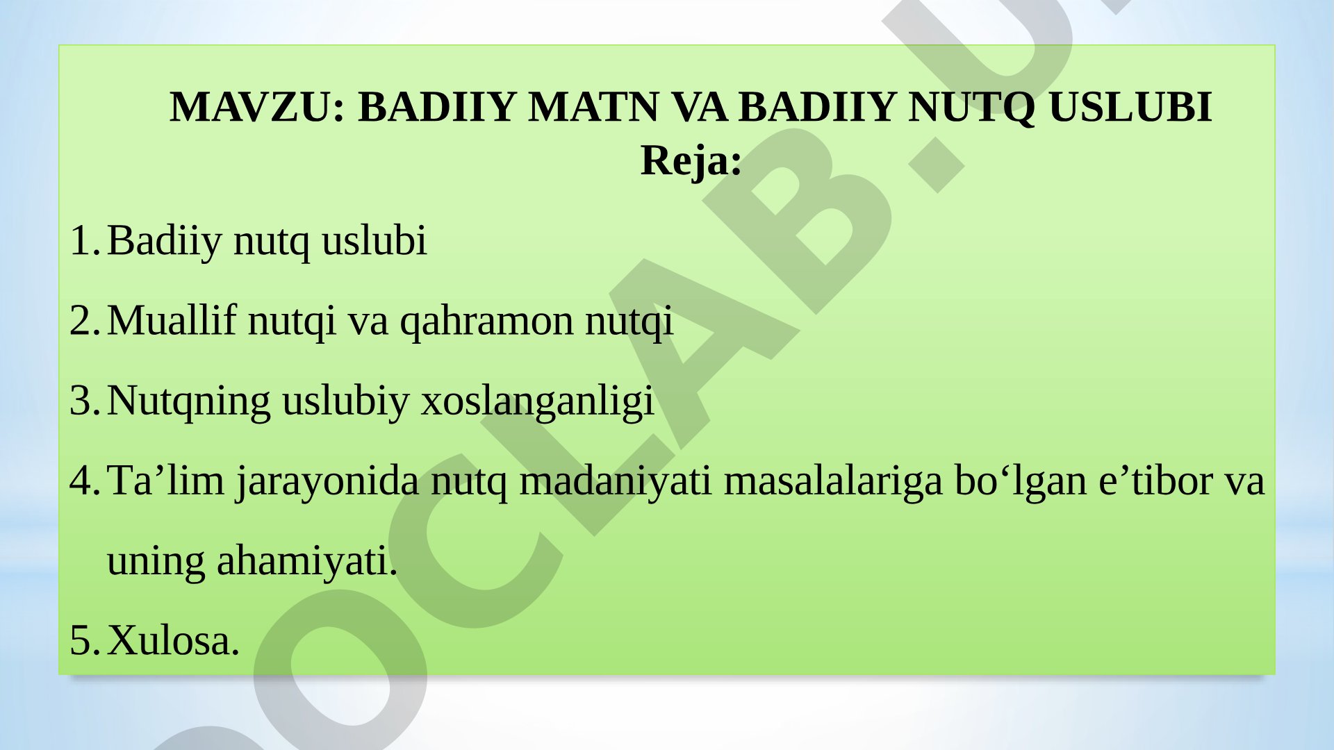 BADIIY MATN VA BADIIY NUTQ USLUBI