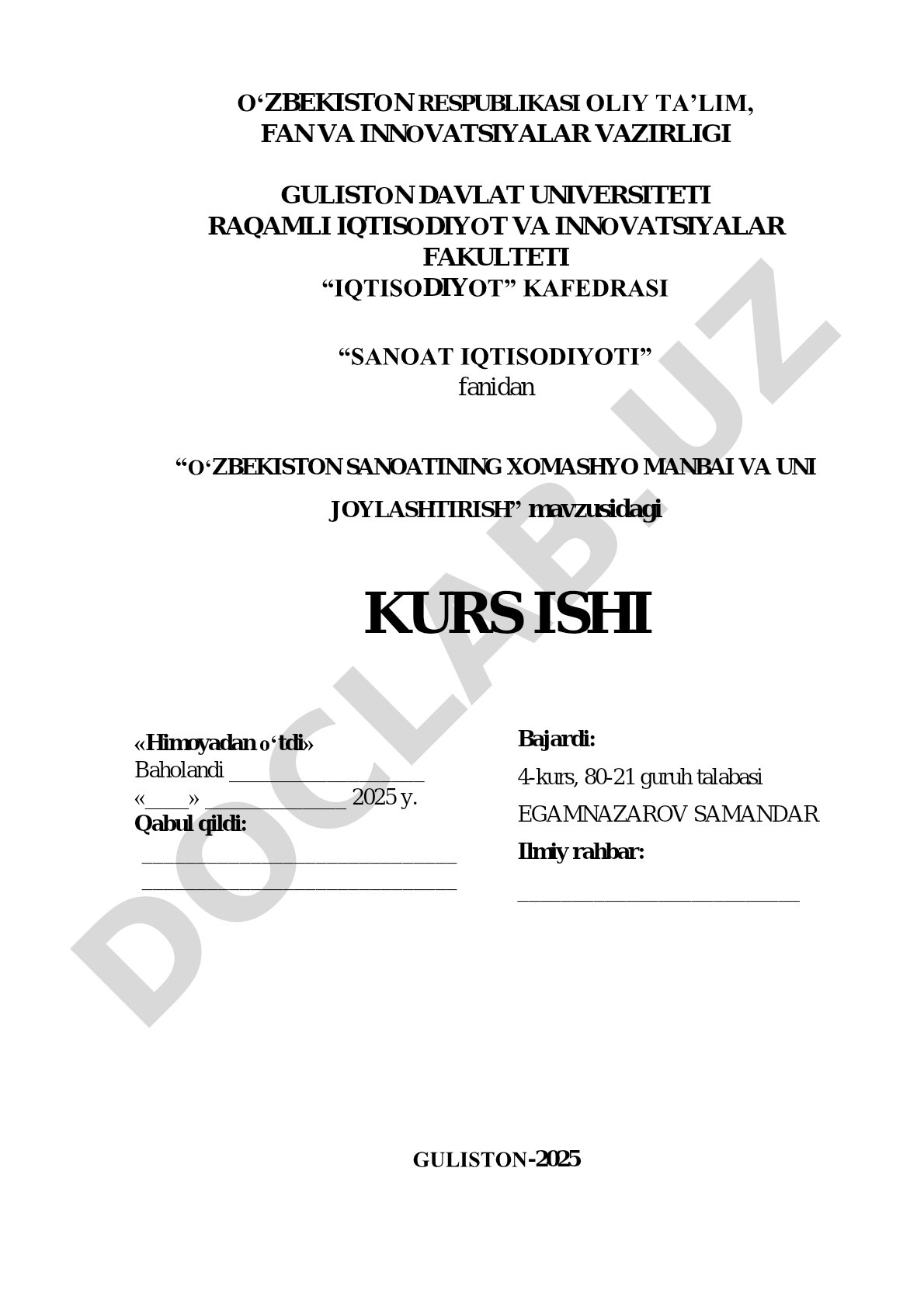 O‘zbekiston sanoatining xomashyo manbai va uni joylashtirish